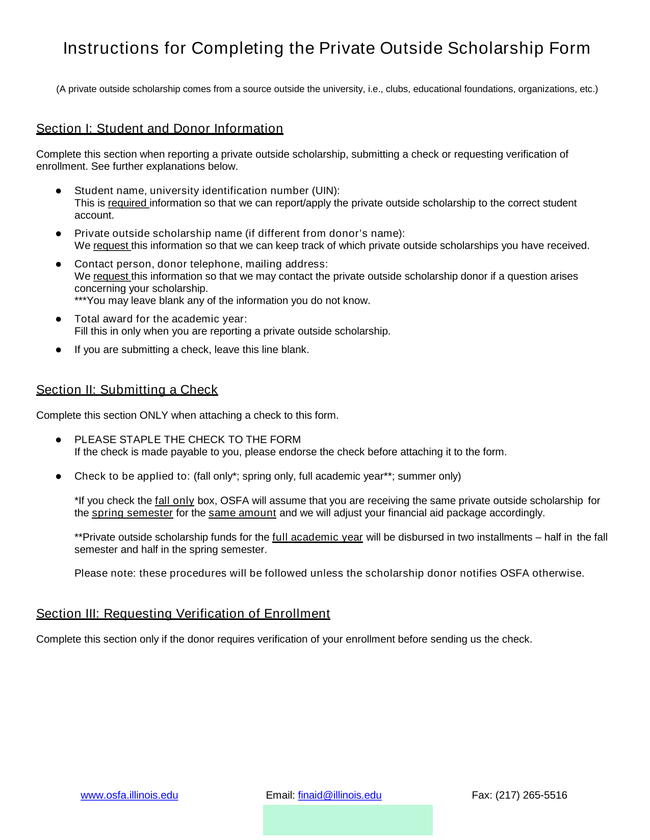 Private Outside Scholarship Form screenshot