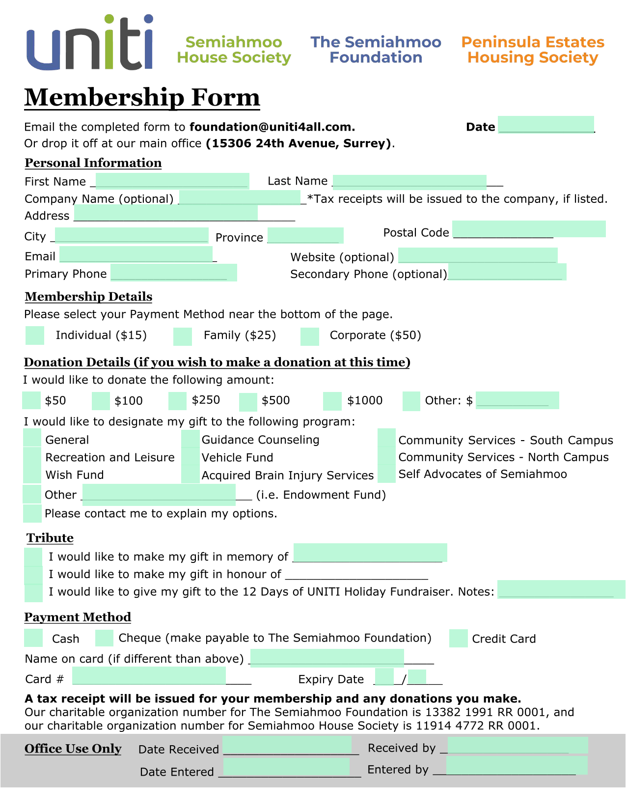 Membership Form screenshot