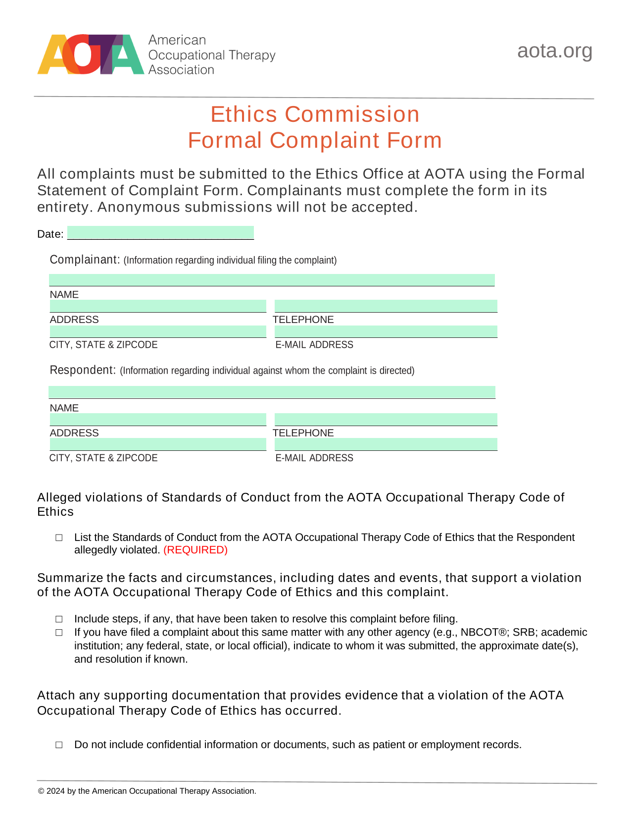 Formal Complaint Form screenshot
