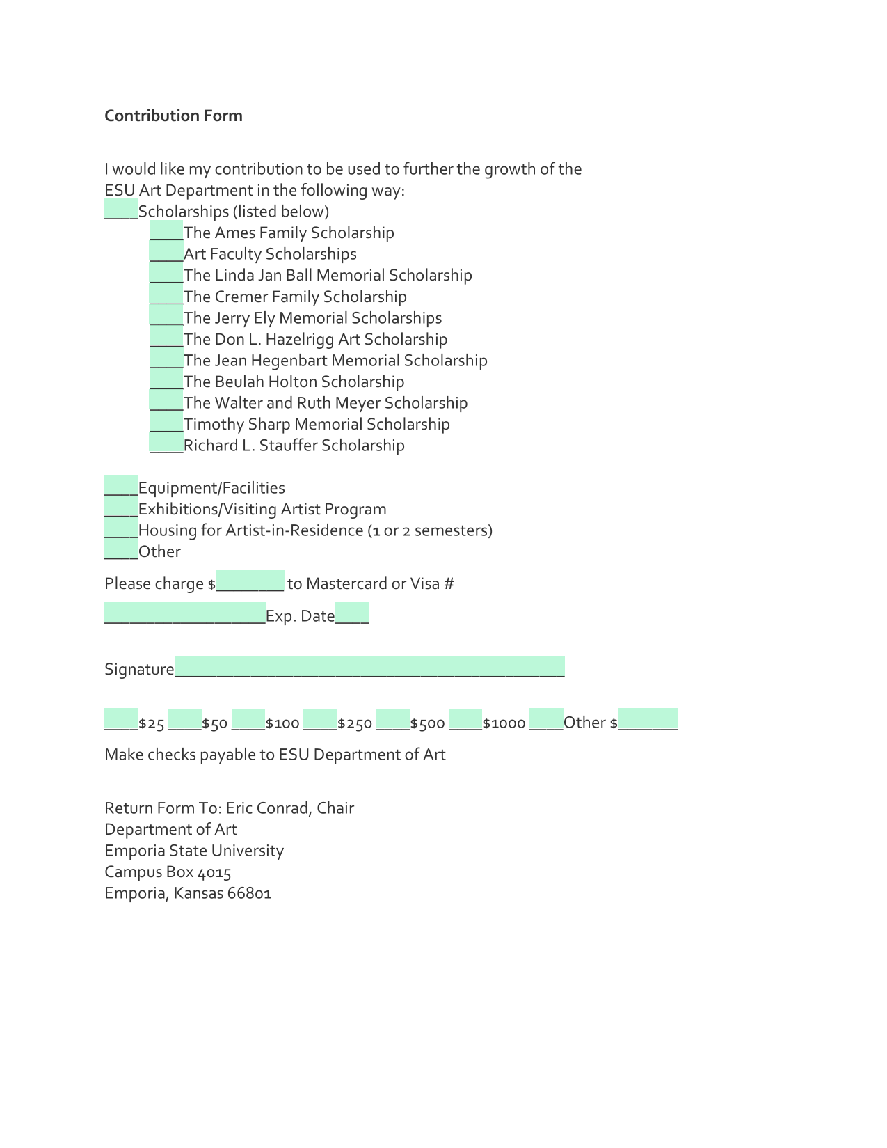 Contribution Form screenshot