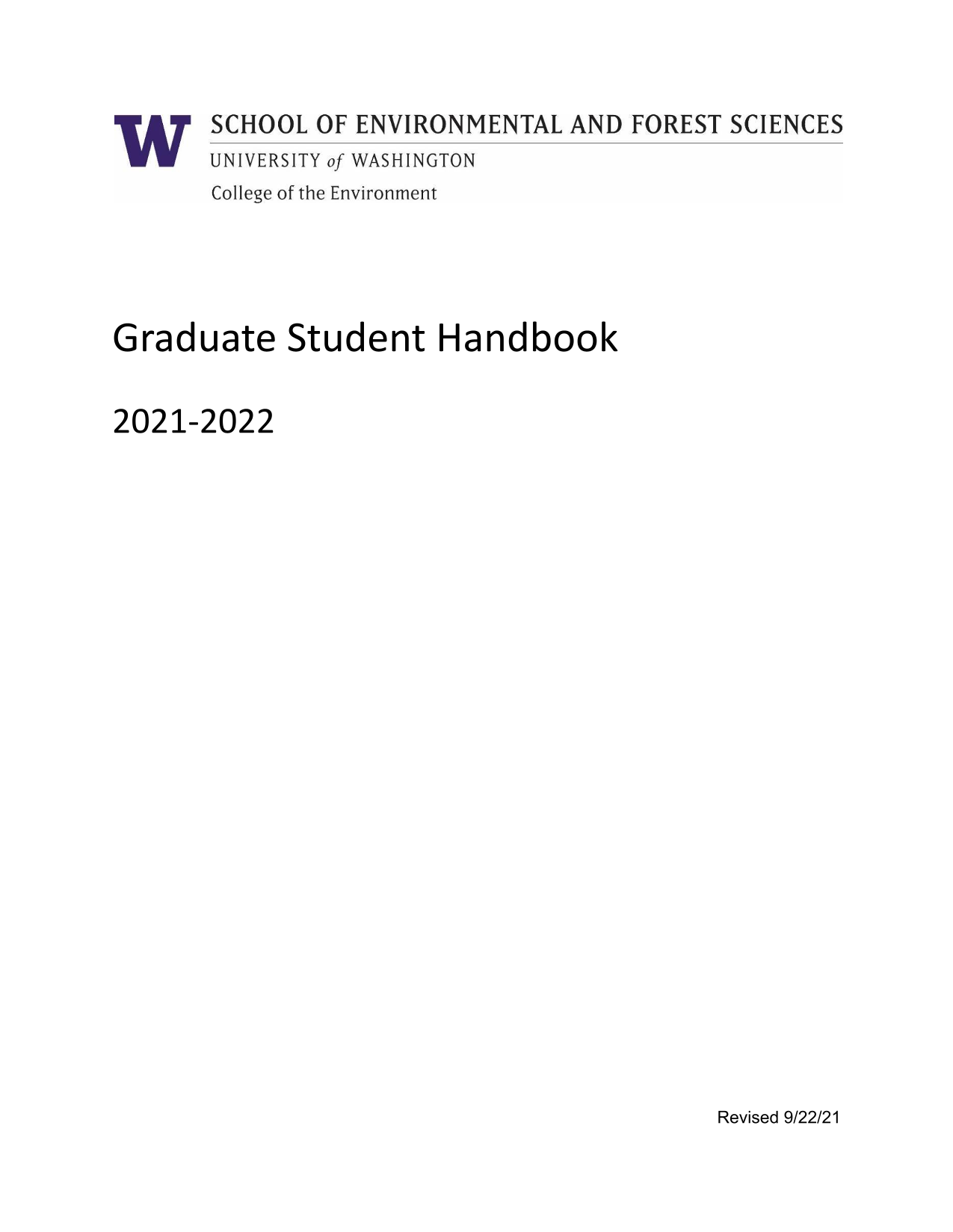 Graduate Student Handbook 2021 2022 screenshot