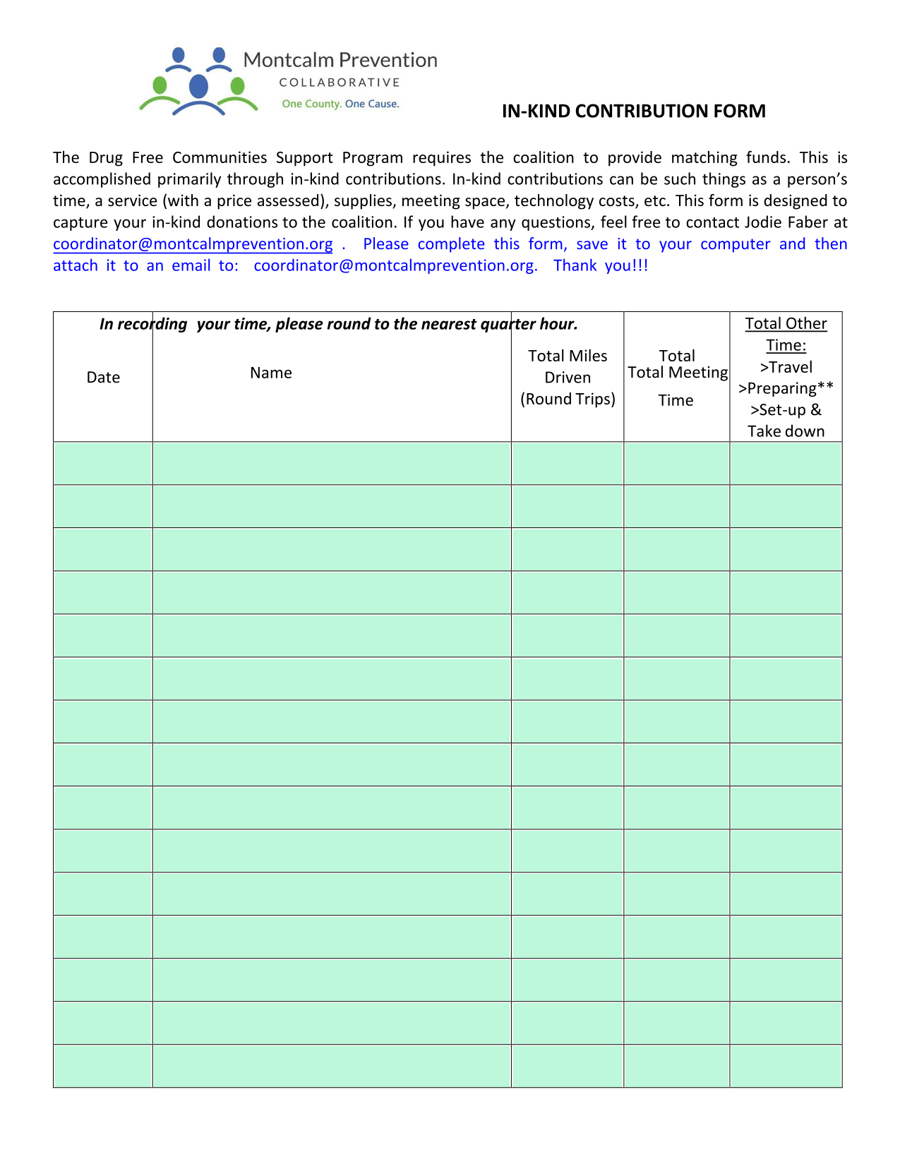 IN KIND CONTRIBUTION FORM screenshot