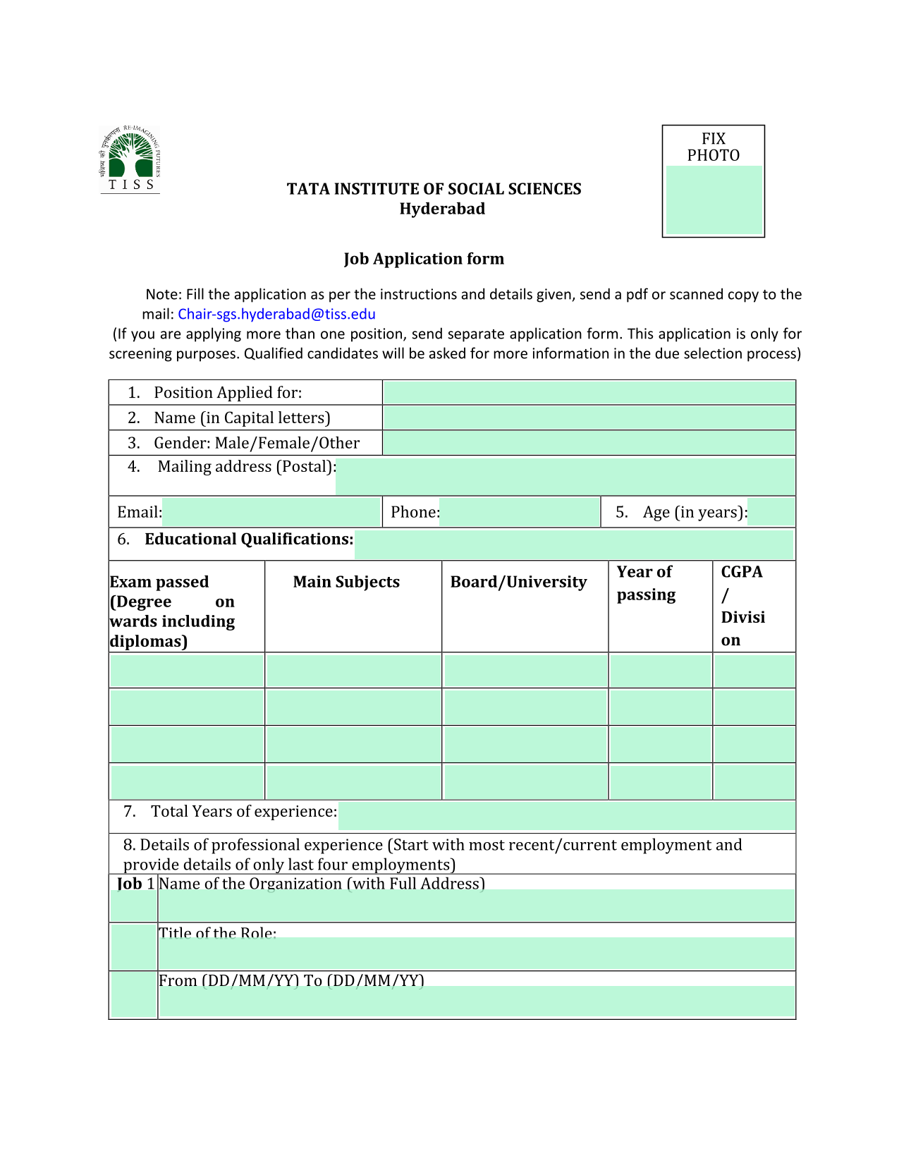 Job Application Form screenshot