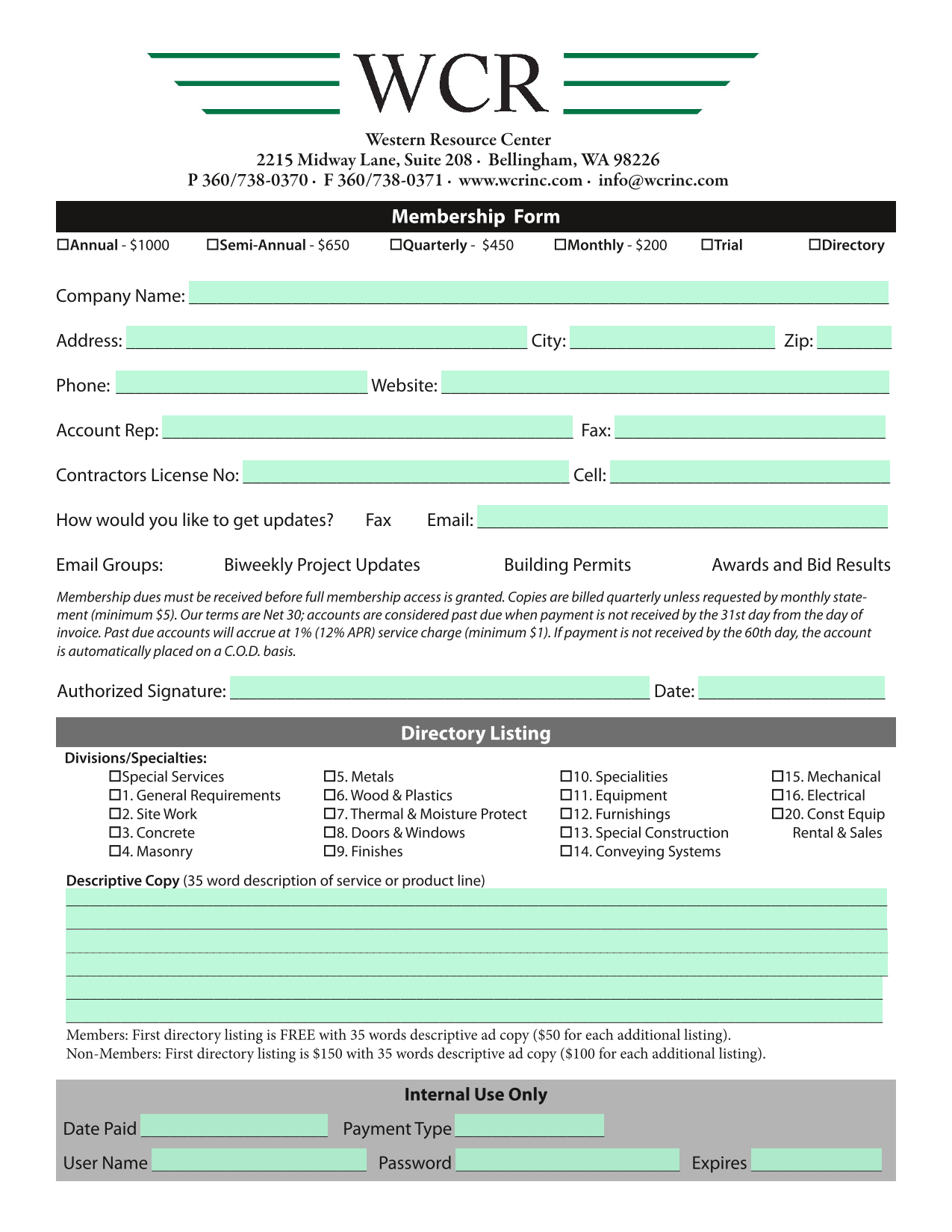 Membership Form screenshot