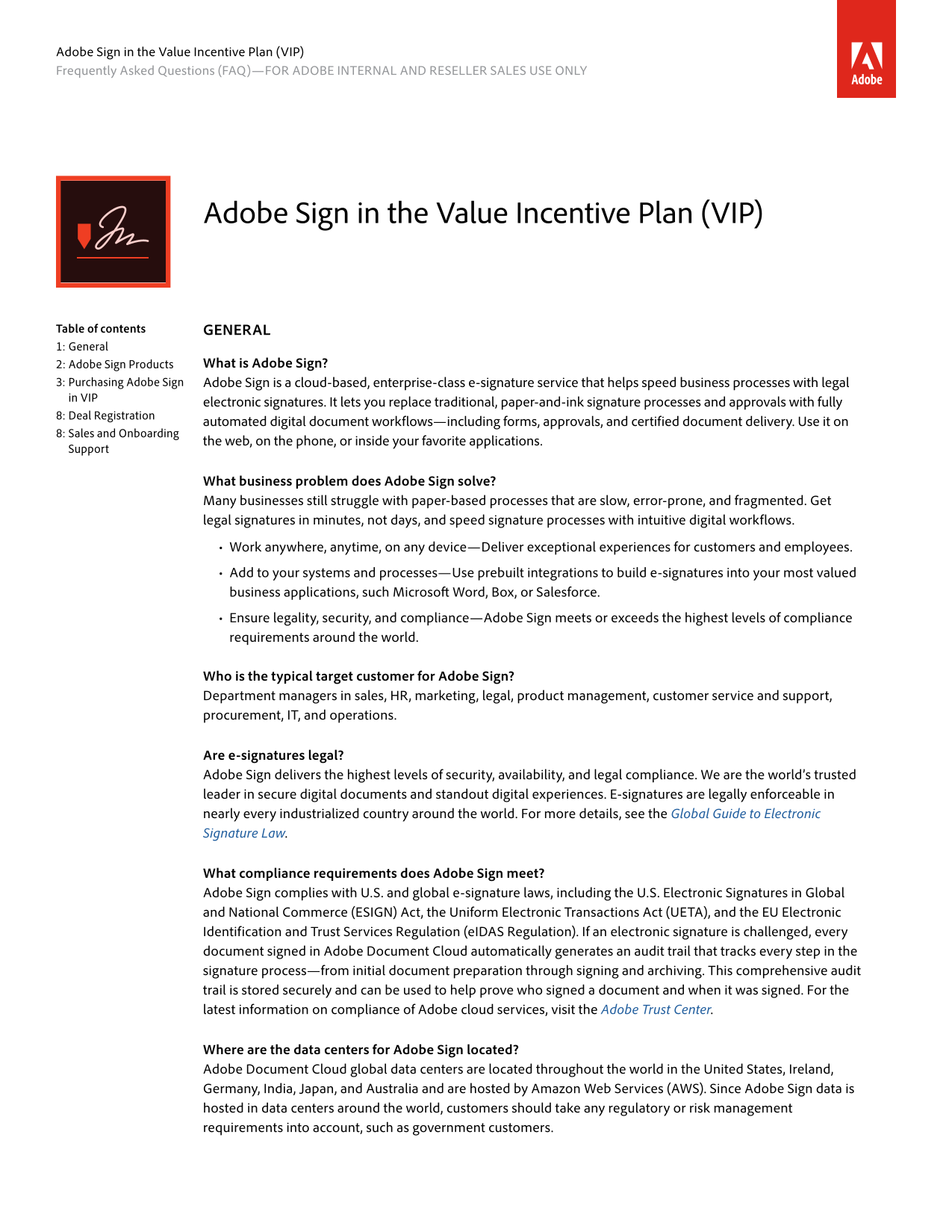 Adobe Sign In The Value Incentive Plan (VIP) Frequently Asked Questions screenshot