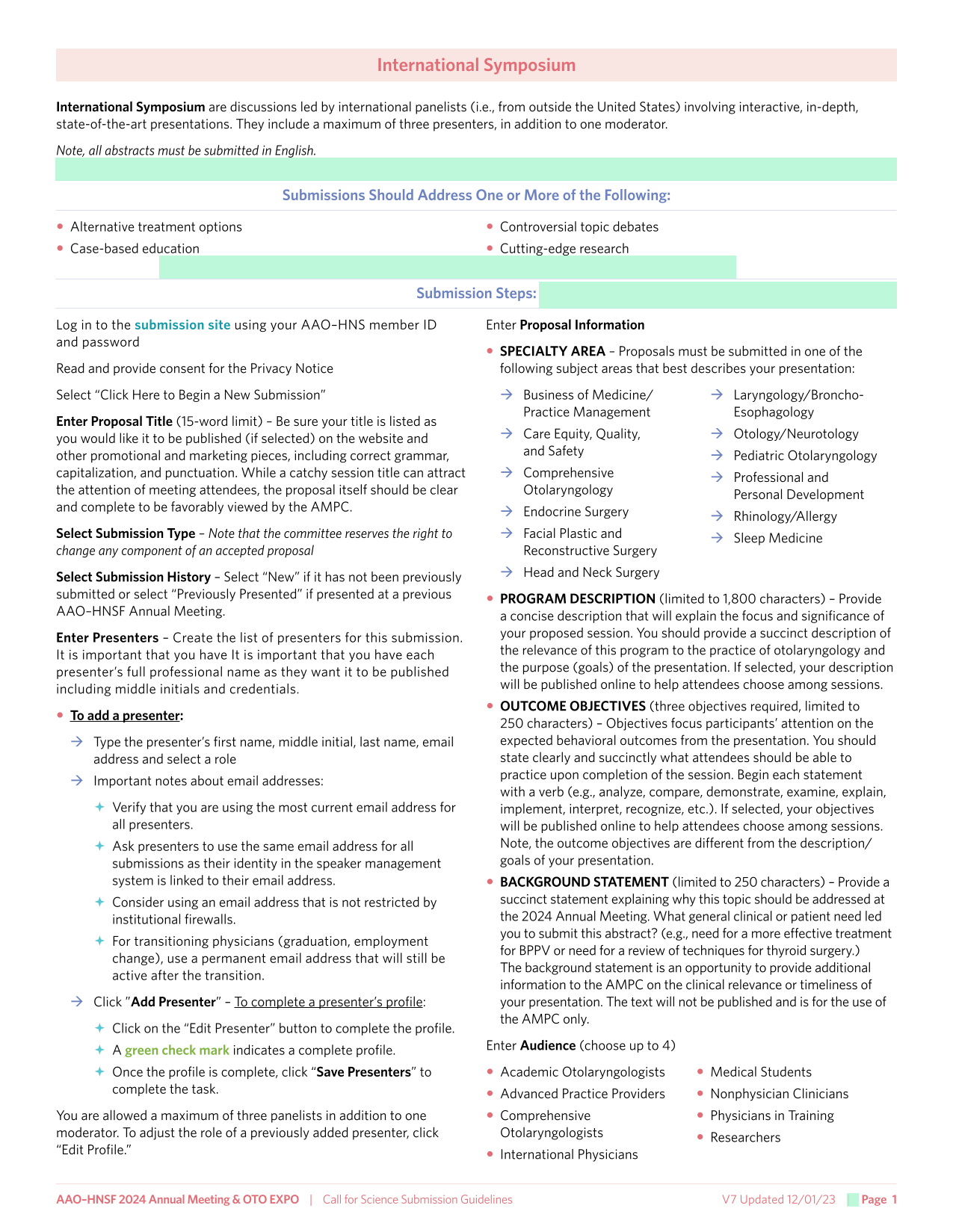 AAO HNSF 2024 Annual Meeting  OTO EXPO Call For Science Submission Guidelines screenshot