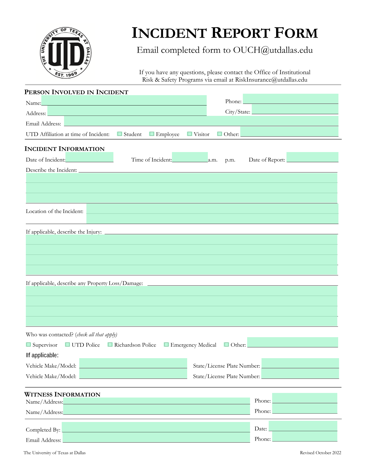 Incident Report Form screenshot