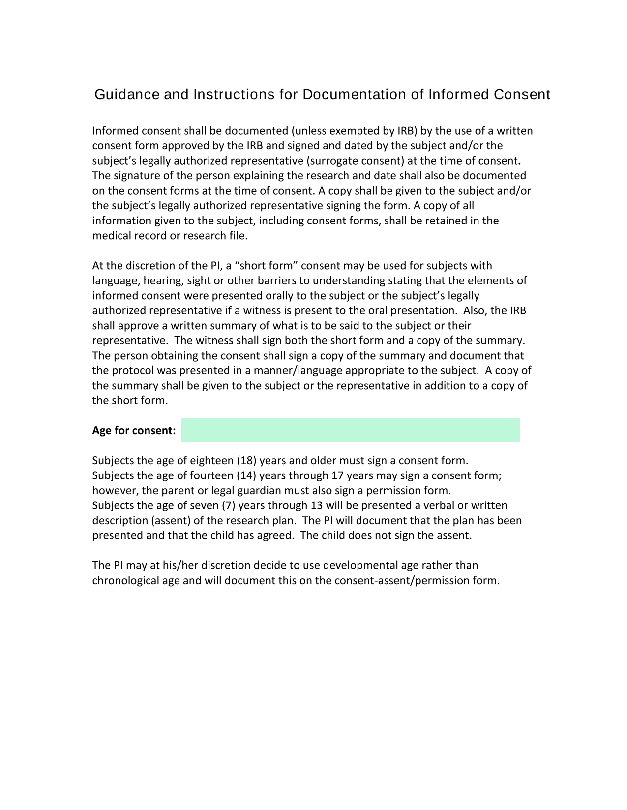 Guidance And Instructions For Documentation Of Informed Consent screenshot