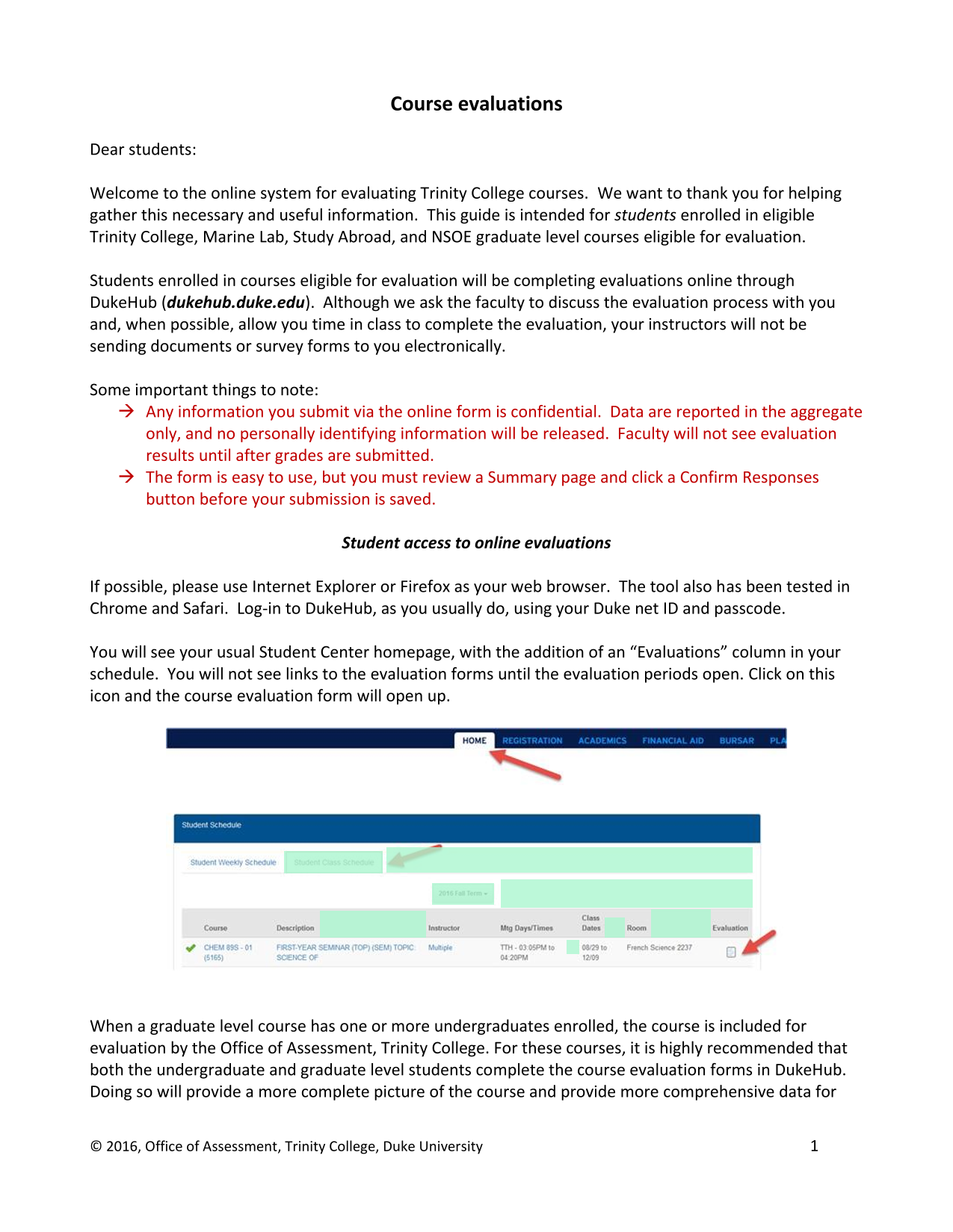 Course Evaluations screenshot