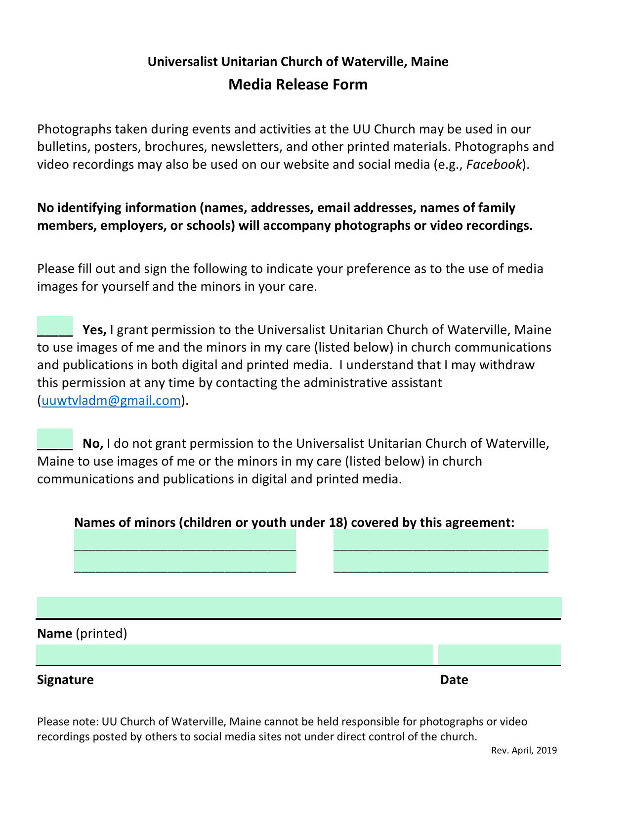 Media Release Form screenshot