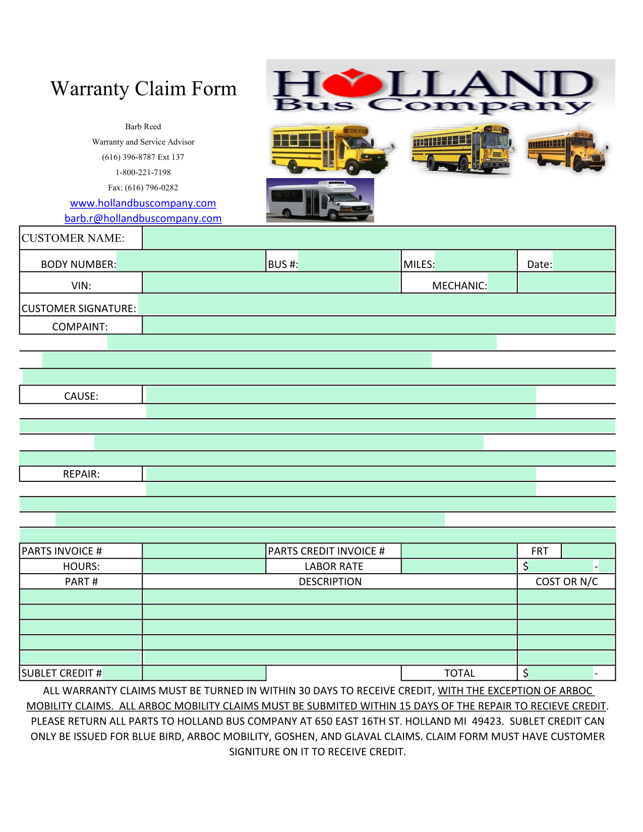 Warranty Claim Form screenshot