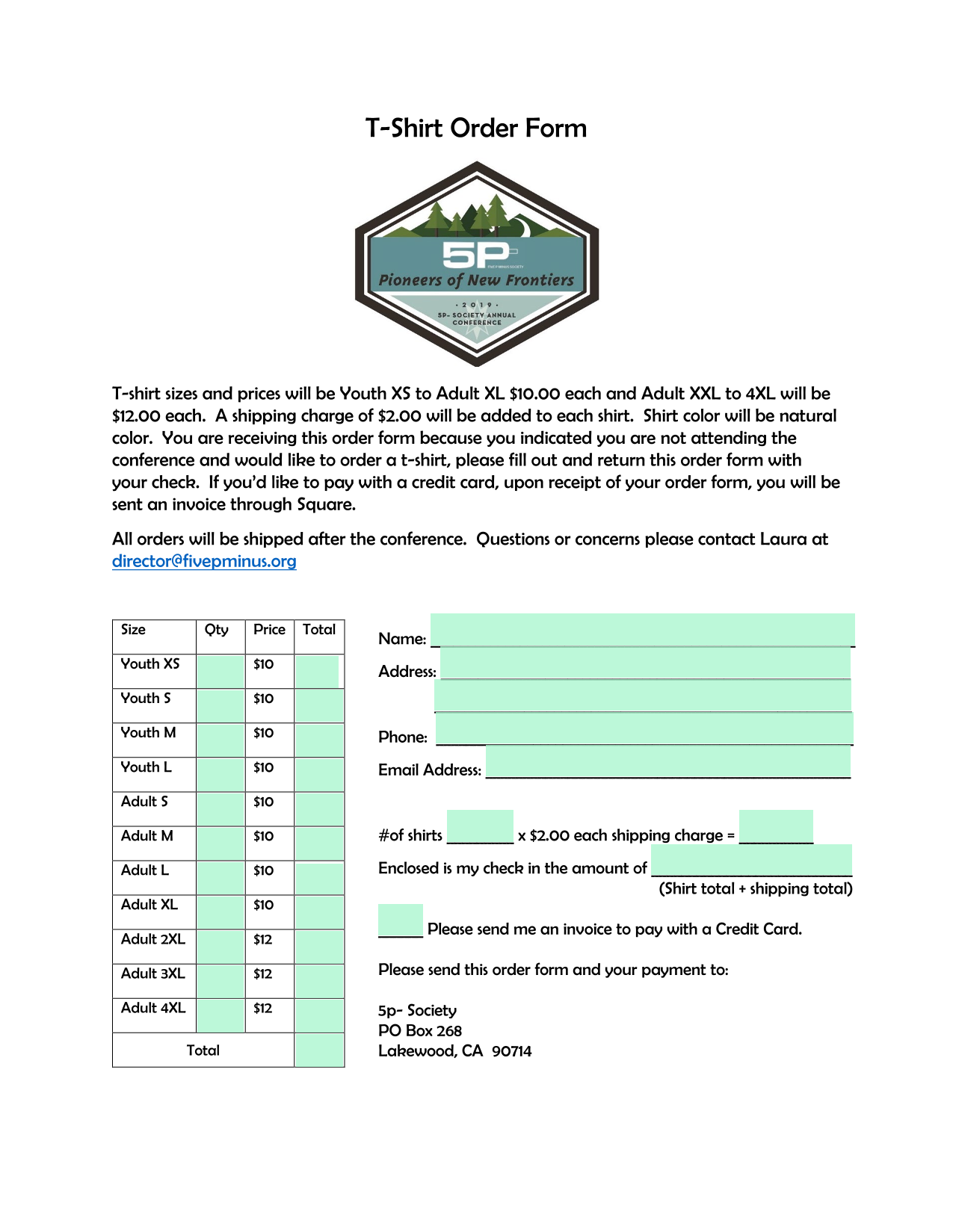 T Shirt Order Form screenshot