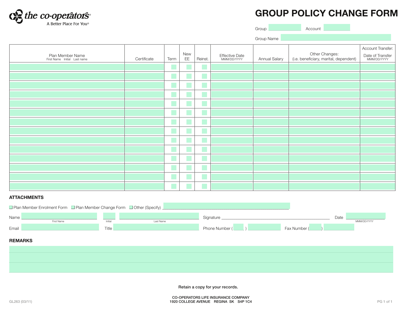 Group Policy Change Form screenshot