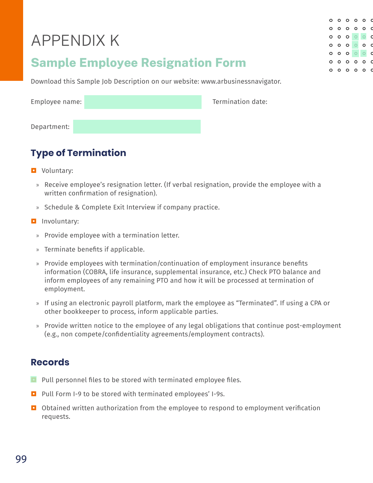 Sample Employee Resignation Form screenshot