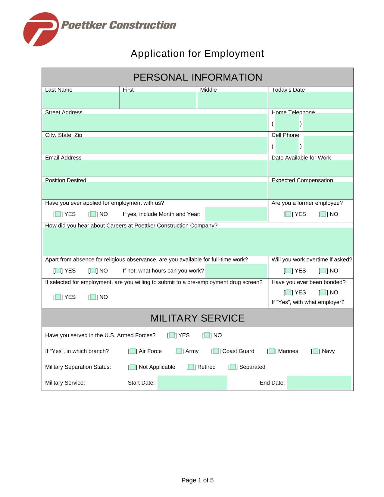 Application For Employment screenshot