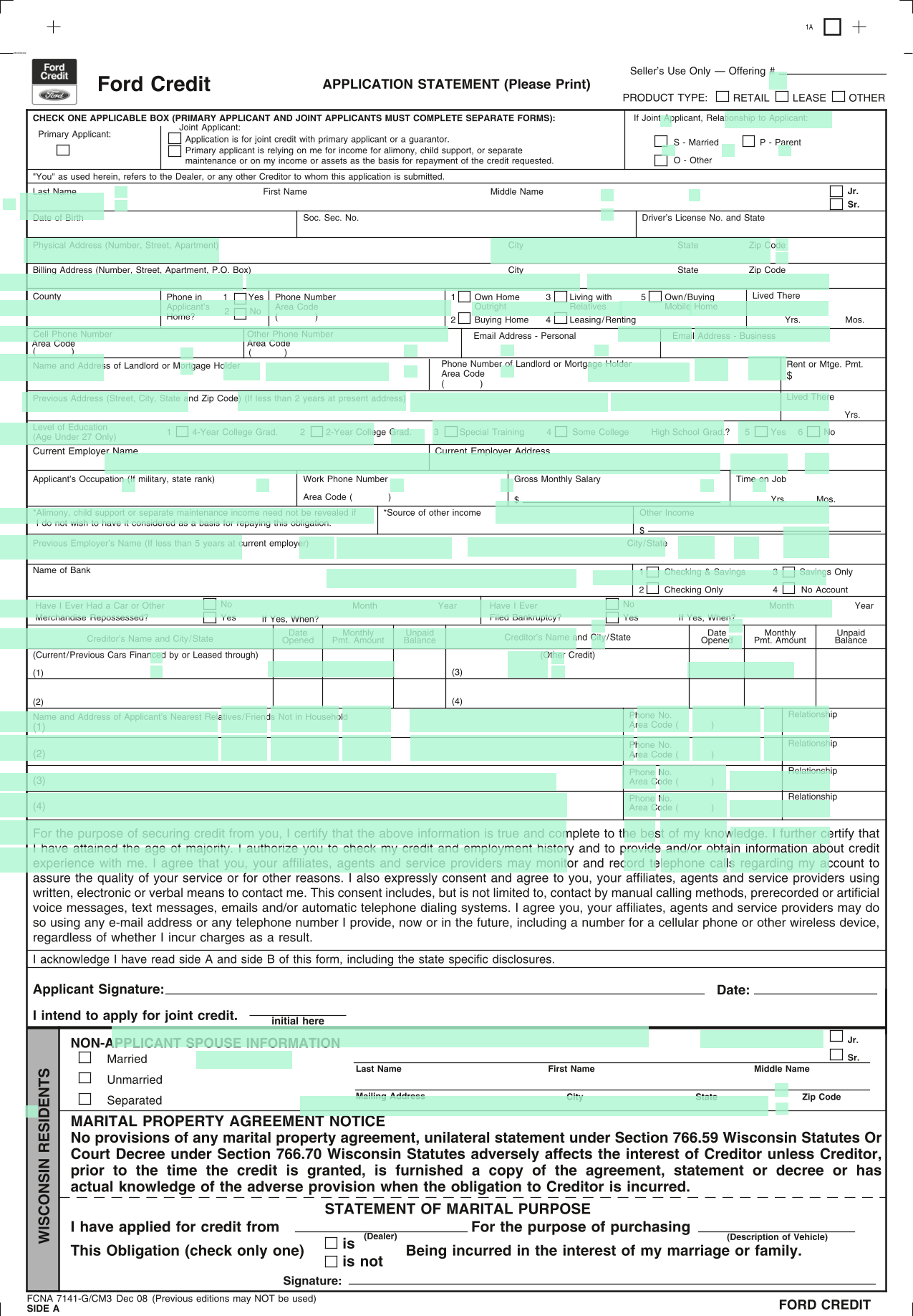Credit Application Form screenshot
