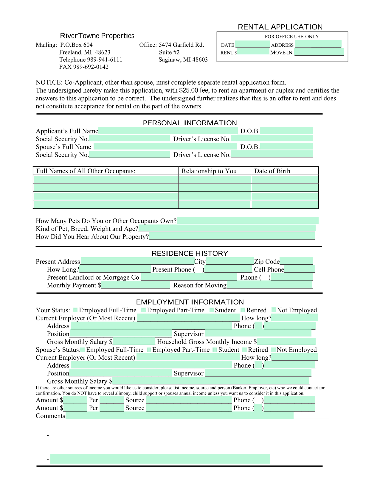 RENTAL APPLICATION screenshot