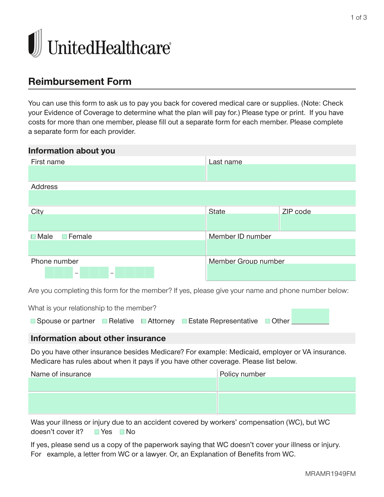 Reimbursement Form screenshot