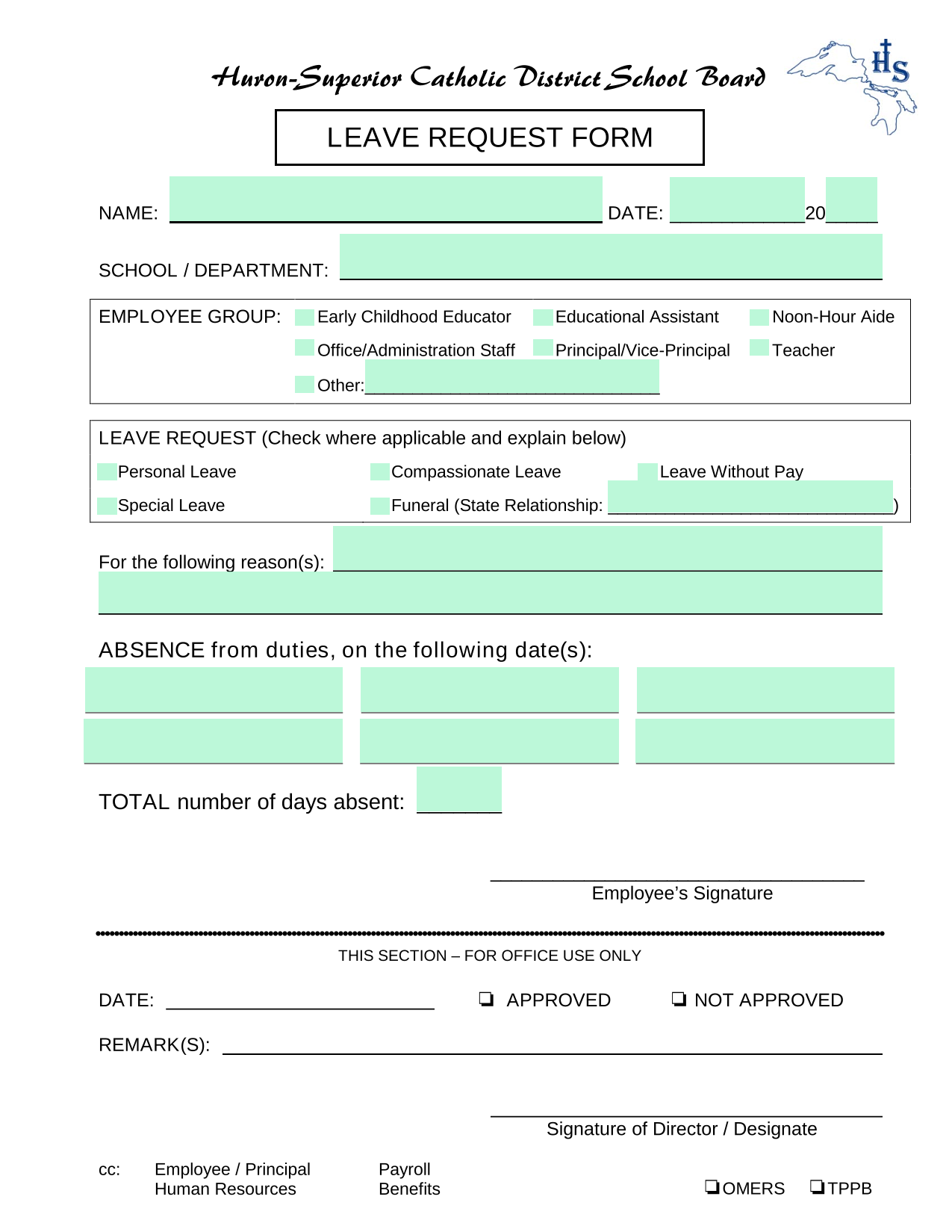 Leave Request Form screenshot