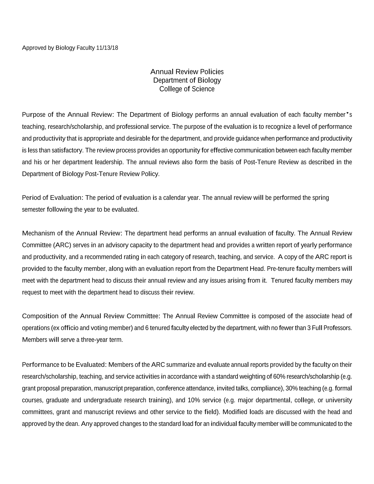 Annual Review Policies Department Of Biology screenshot