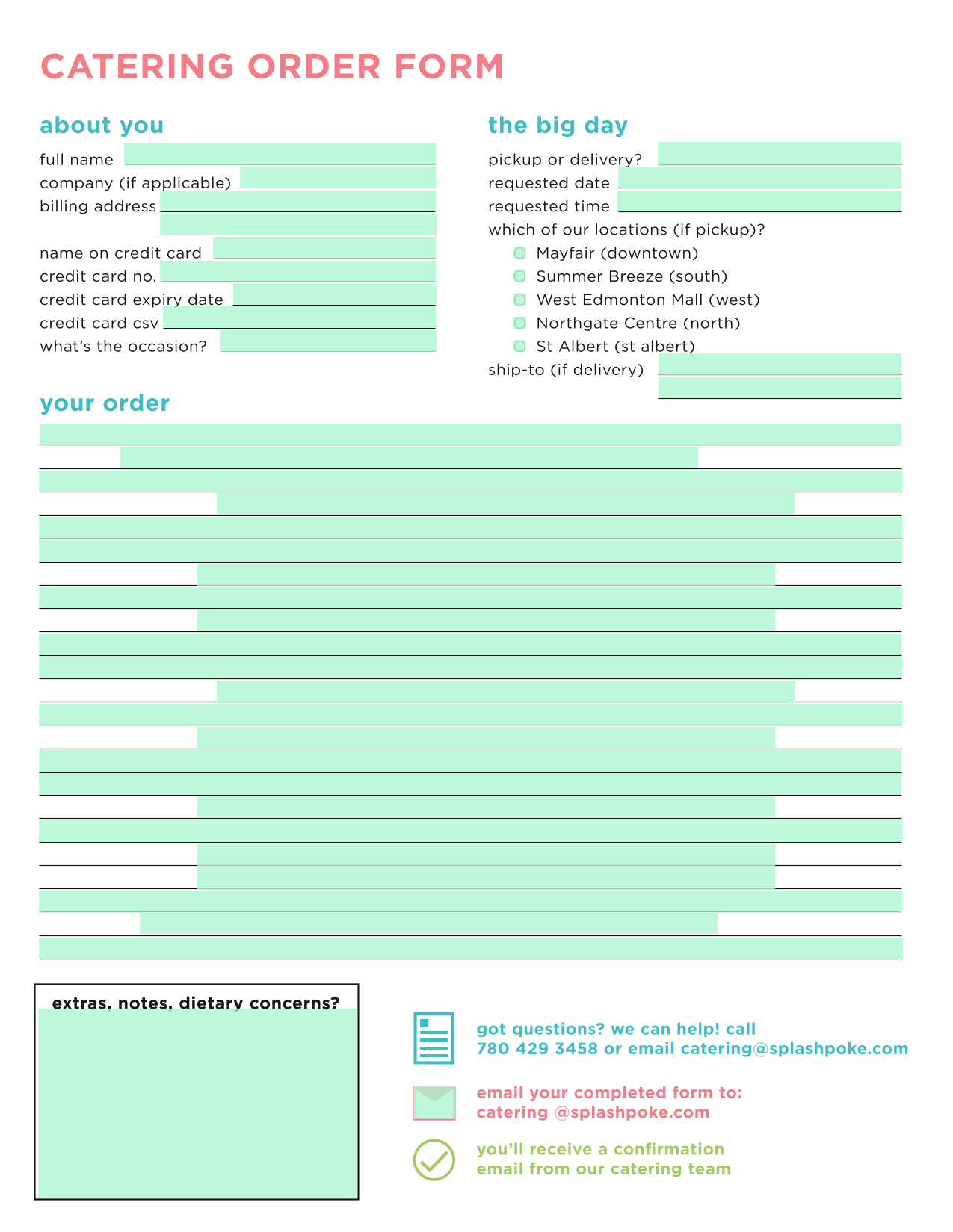CATERING ORDER FORM screenshot