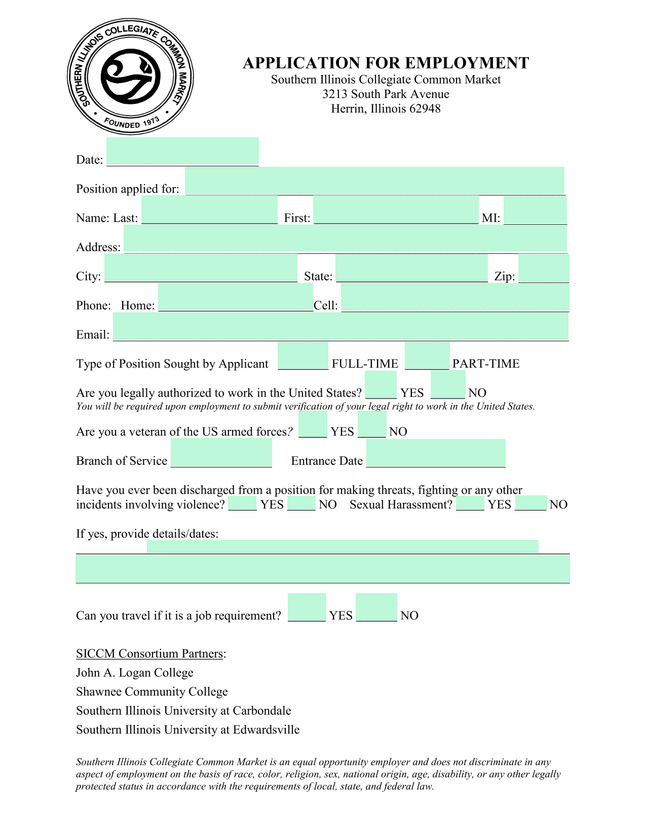 APPLICATION FOR EMPLOYMENT screenshot