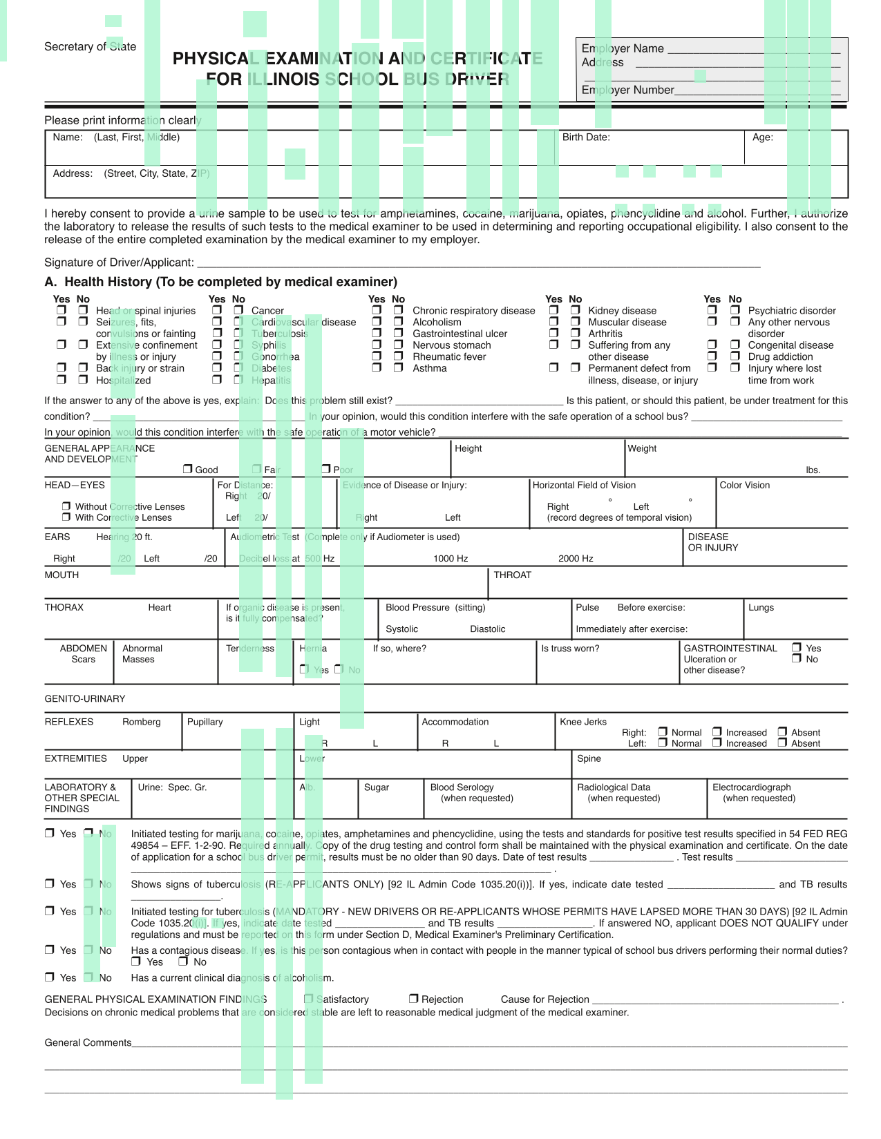 Medical Examination Form screenshot
