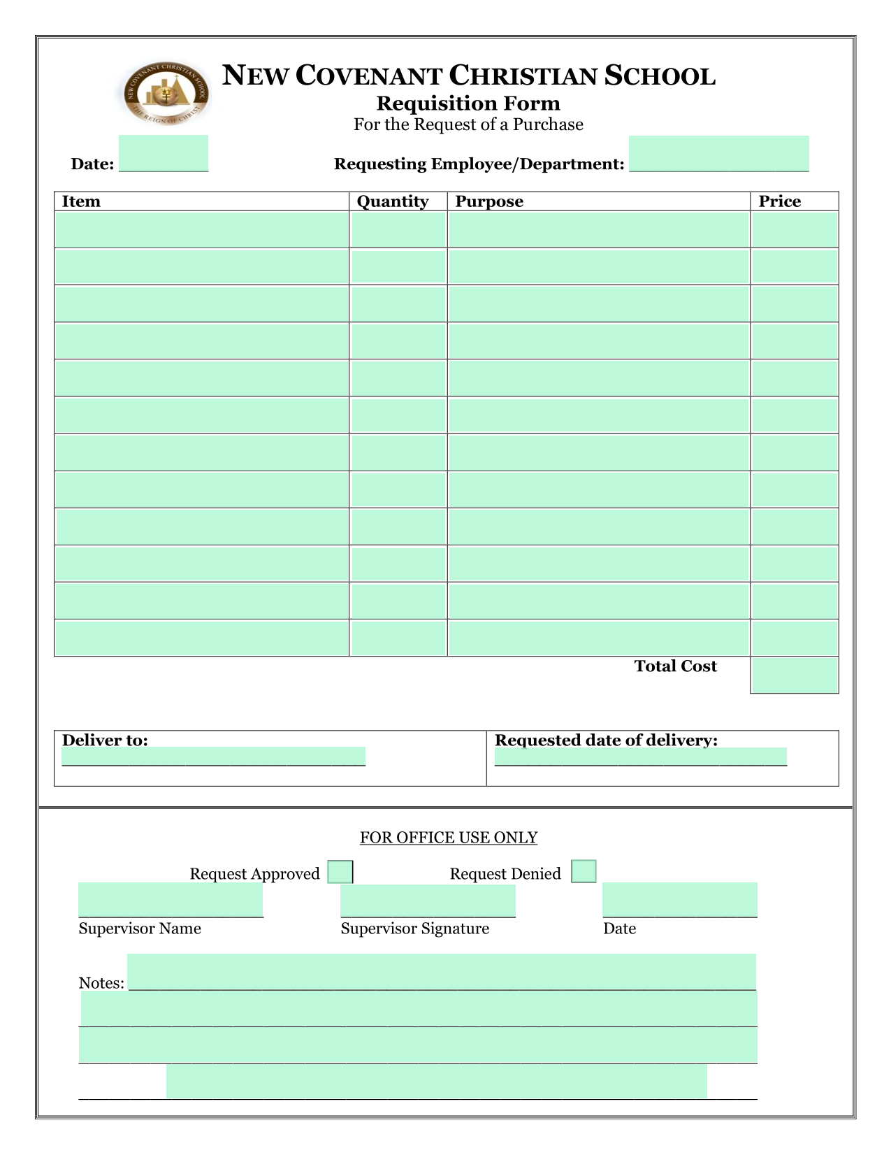 Requisition Form screenshot