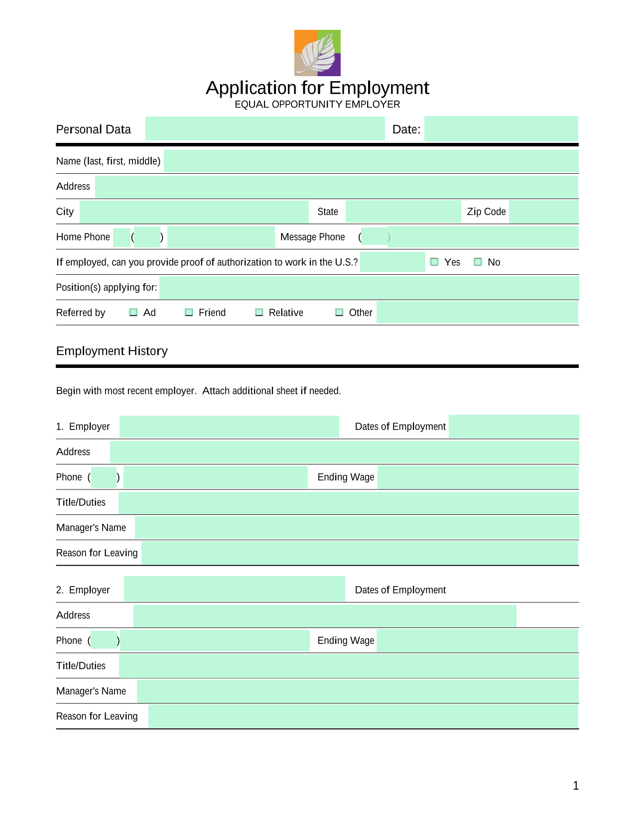 Application For Employment screenshot