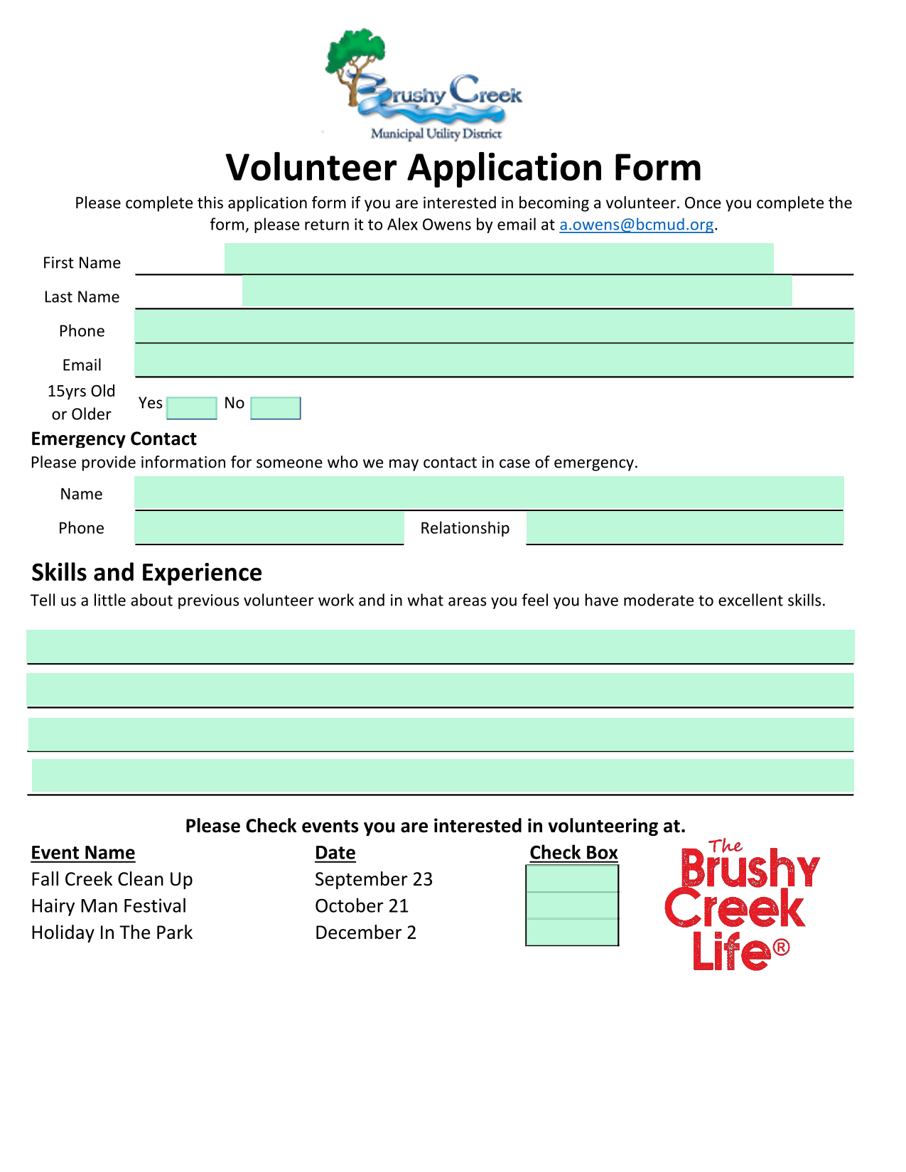 Volunteer Application Form screenshot