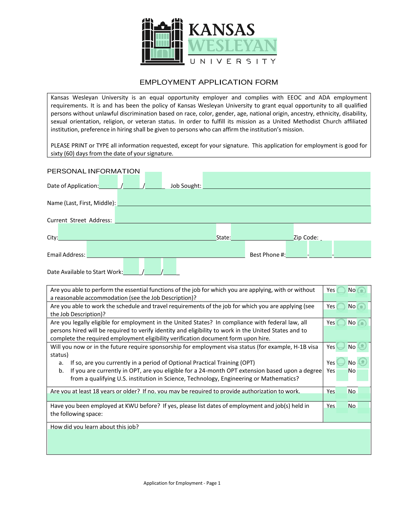 Application For Employment screenshot