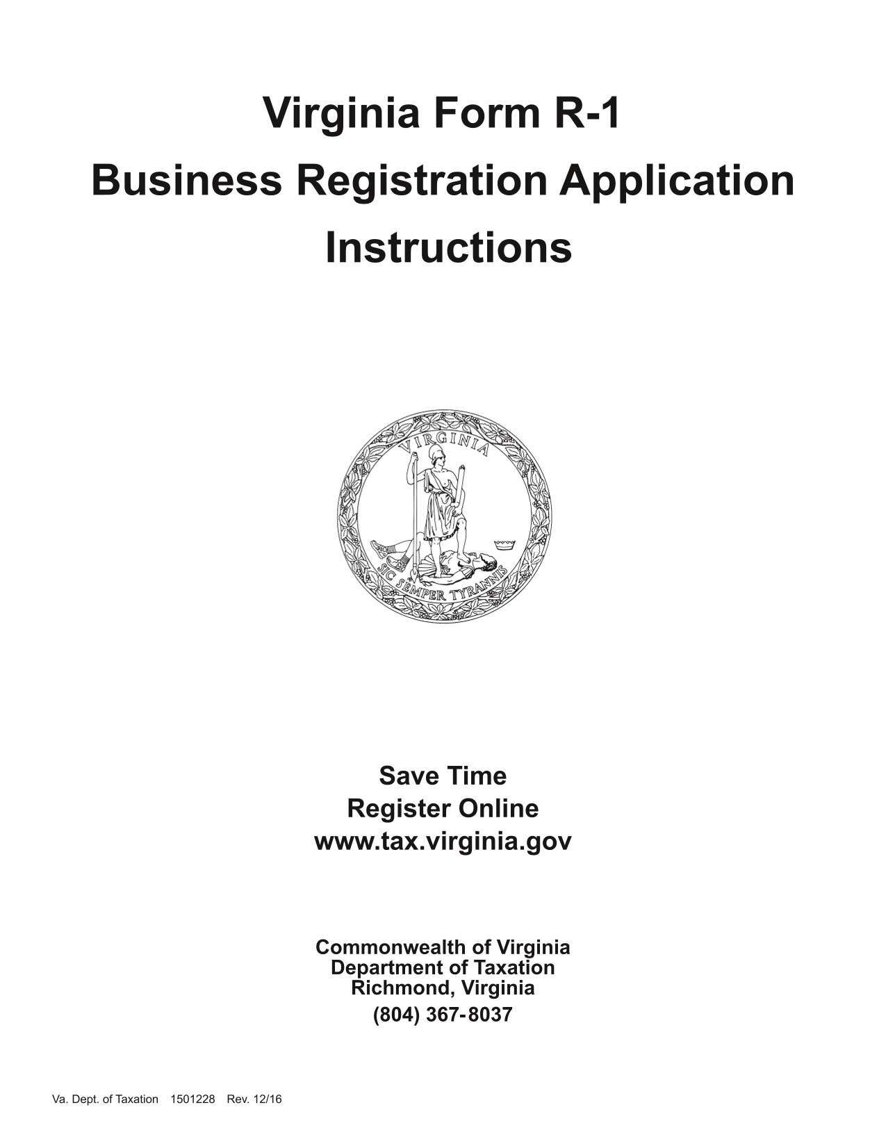 Virginia Form R 1 Business Registration Application screenshot