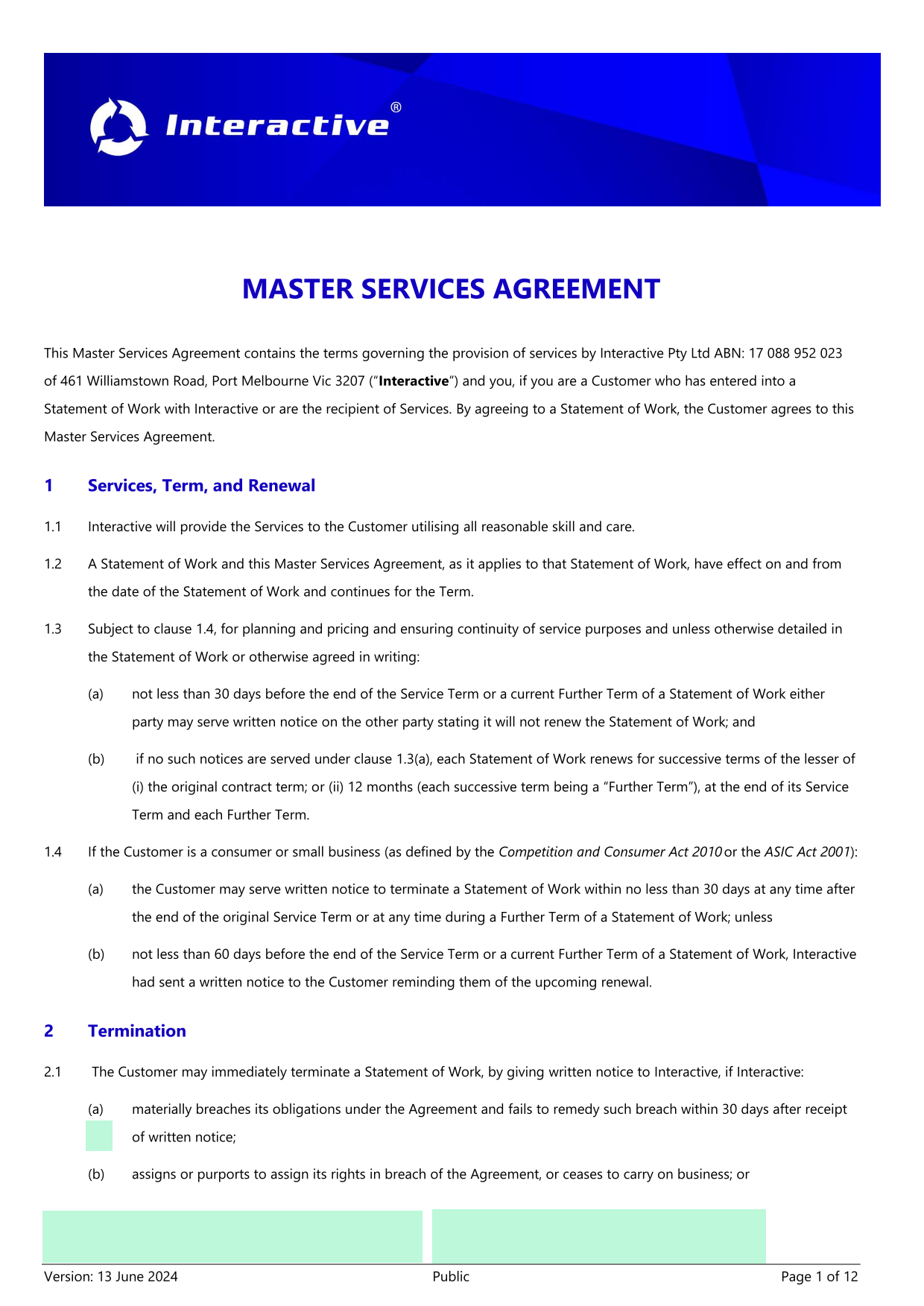Master Services Agreement screenshot