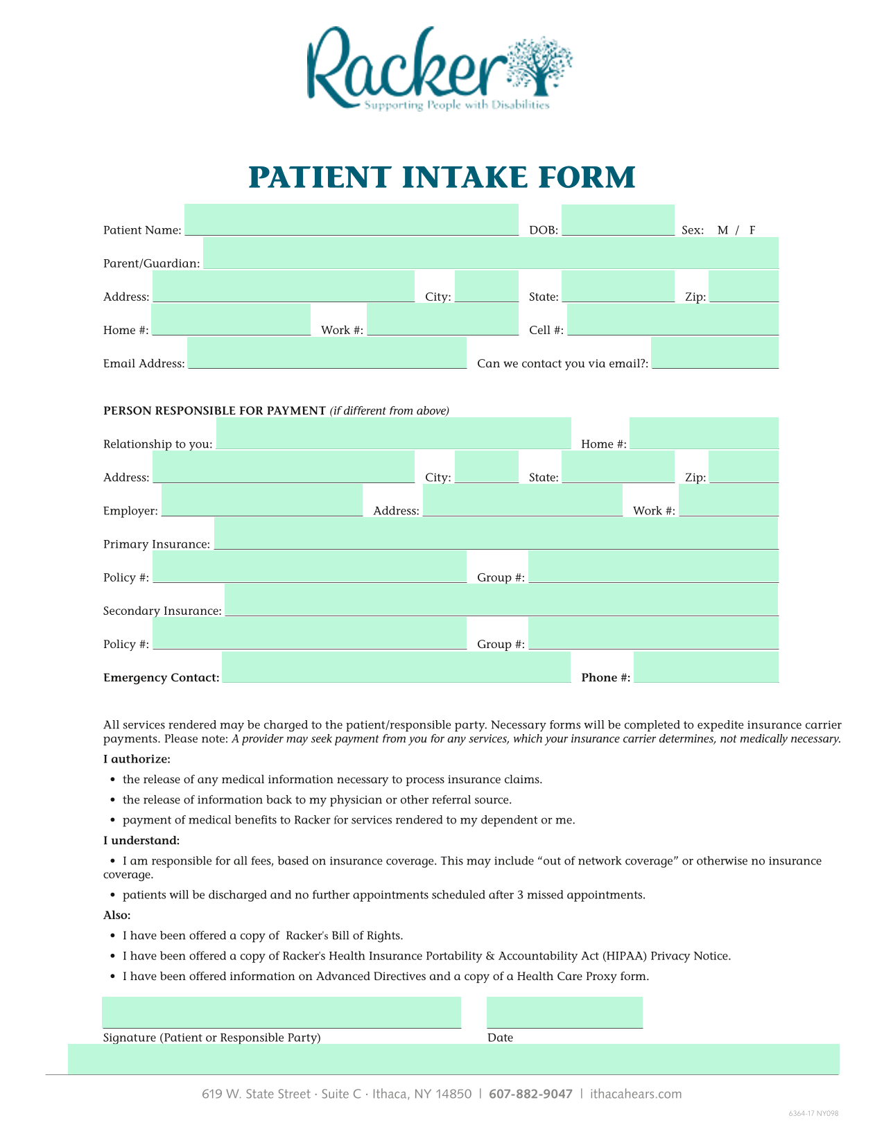 PATIENT INTAKE FORM screenshot