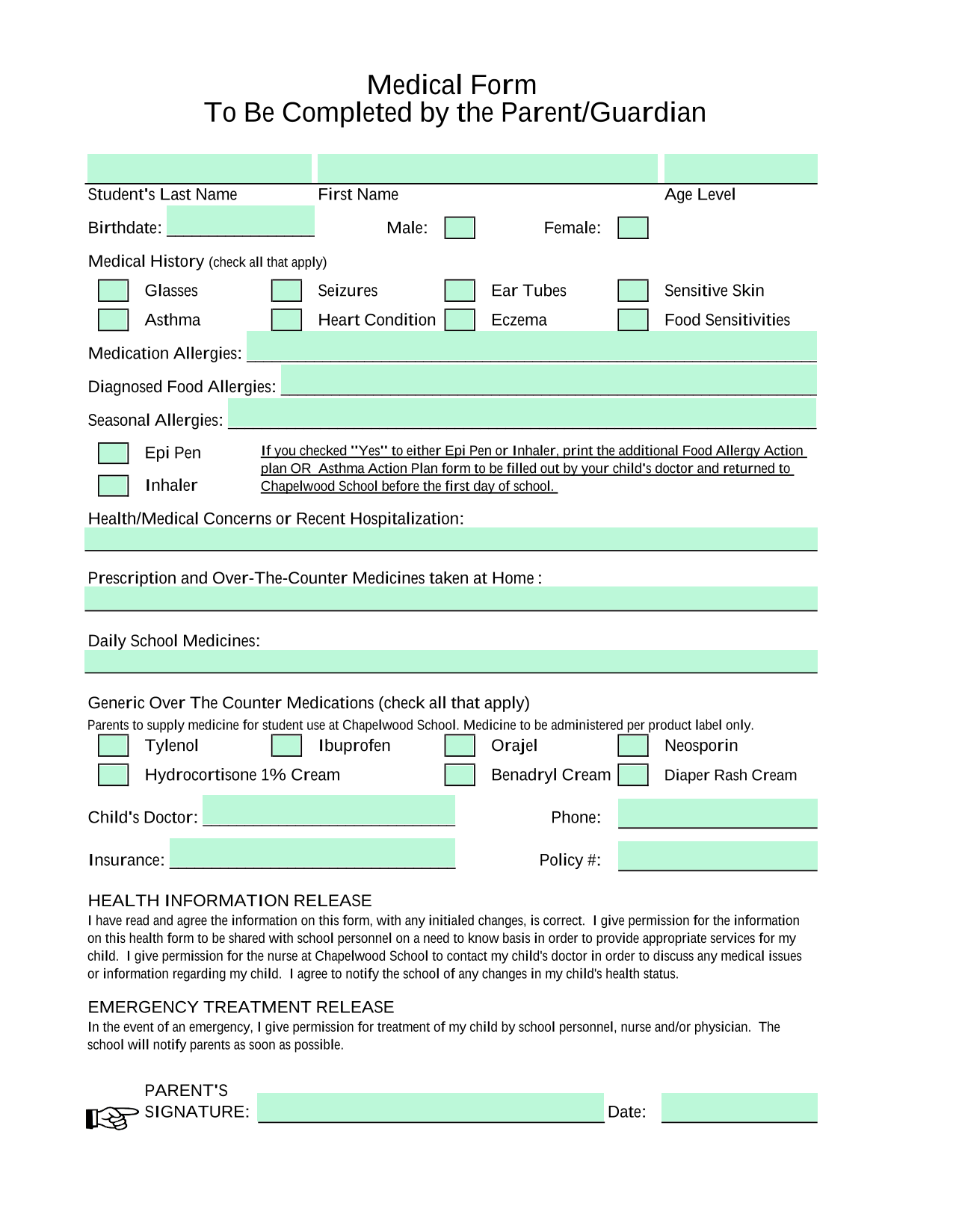 Medical Form screenshot