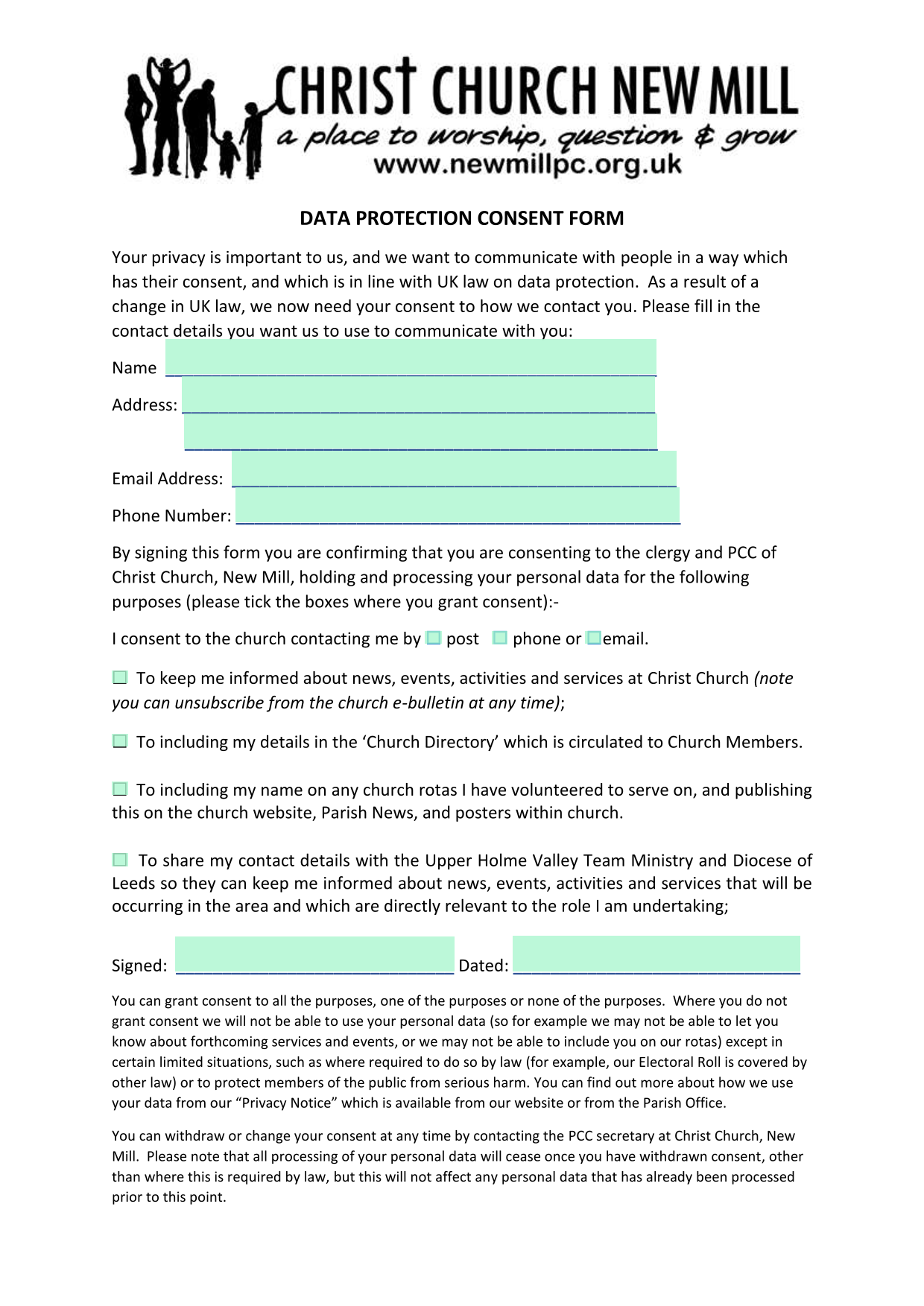 DATA PROTECTION CONSENT FORM screenshot