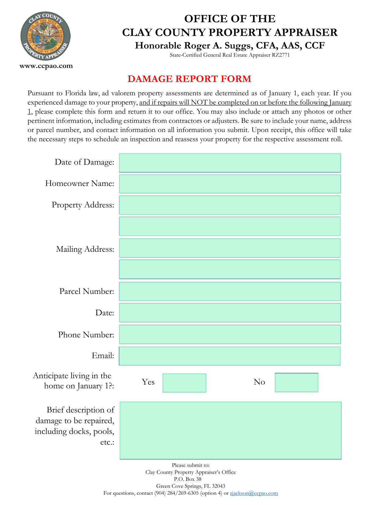 Damage Report Form screenshot