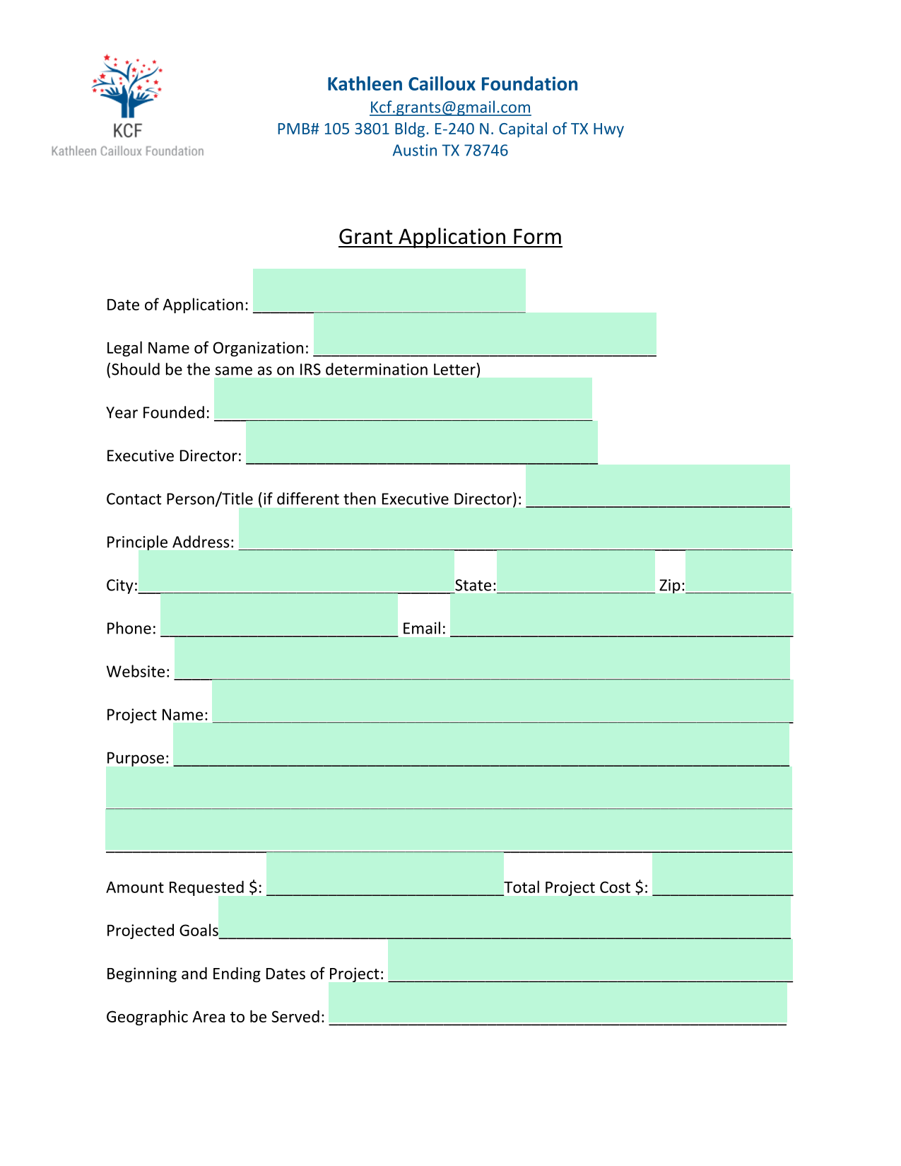 Grant Application Form screenshot