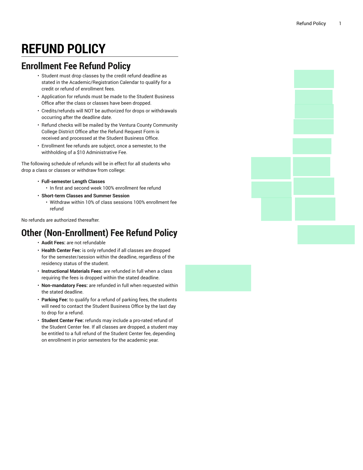 Refund Policy screenshot