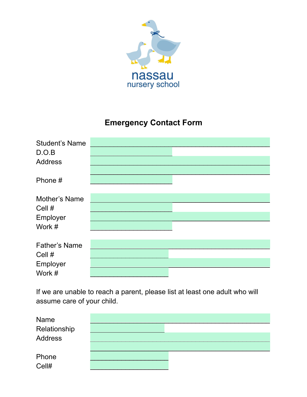 Emergency Contact Form screenshot