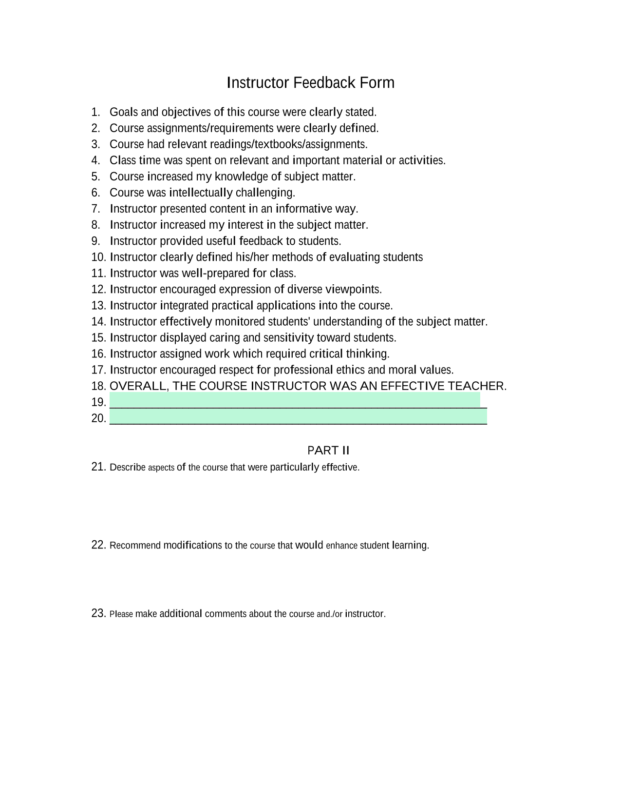 Instructor Feedback Form screenshot