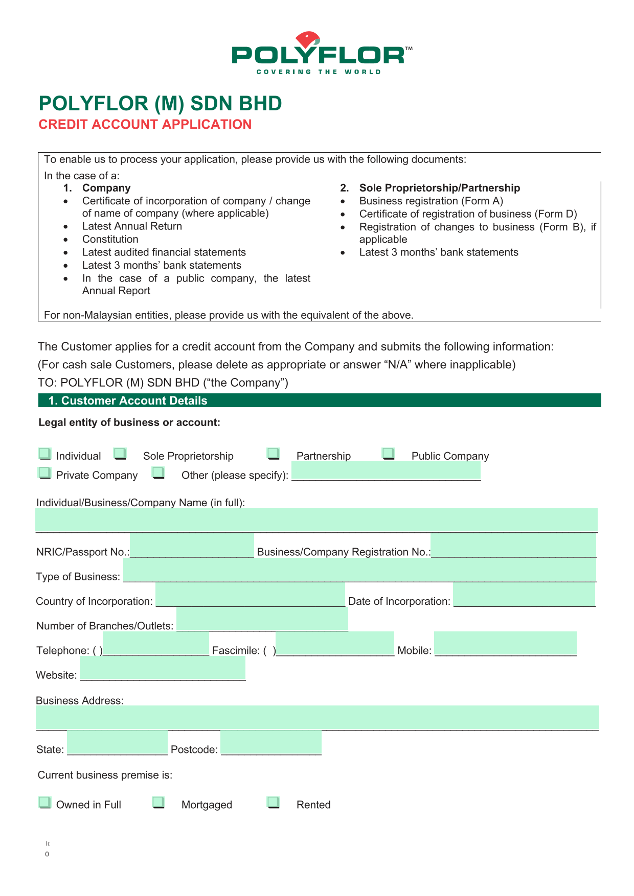 Credit Account Application screenshot