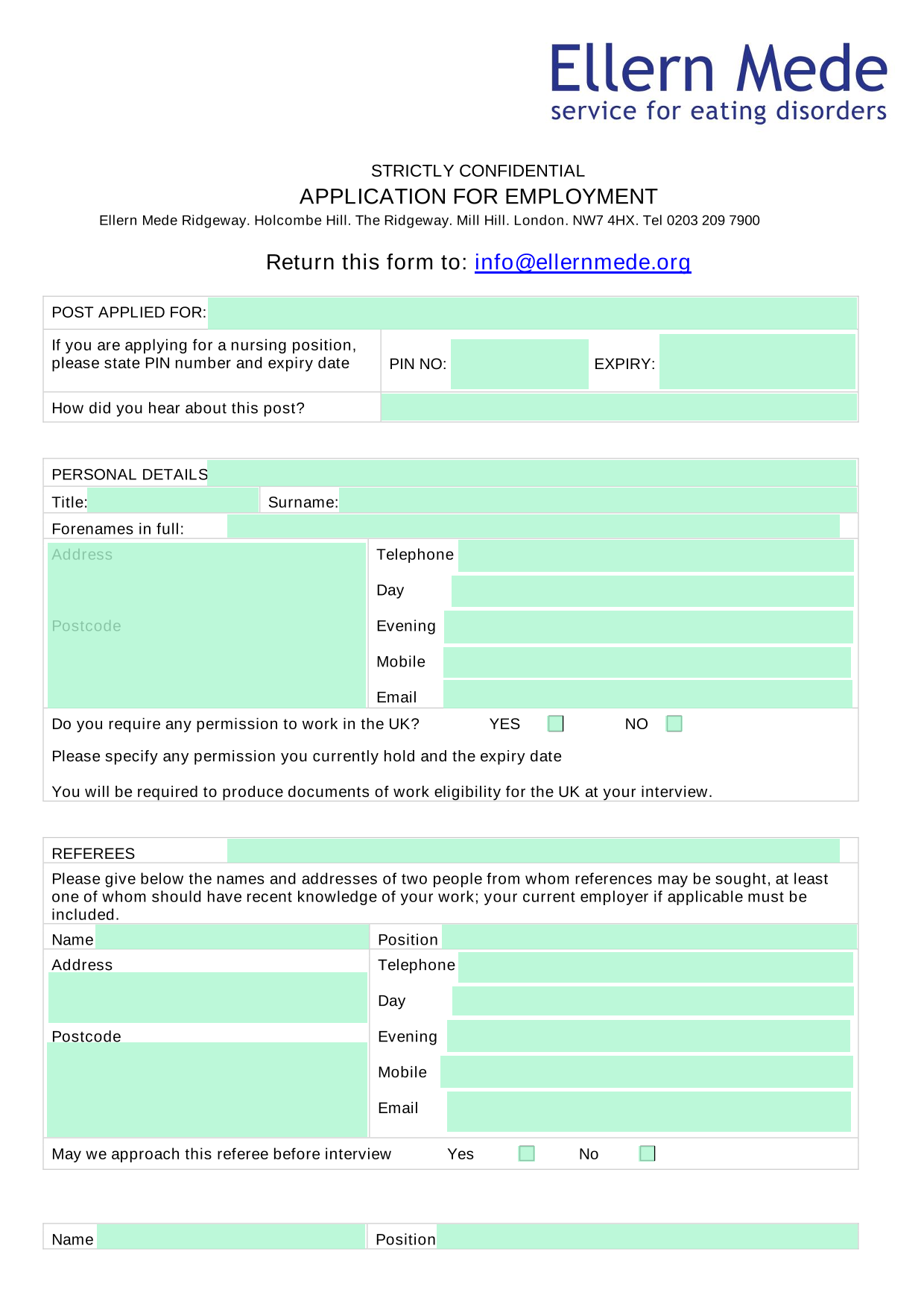 APPLICATION FOR EMPLOYMENT screenshot