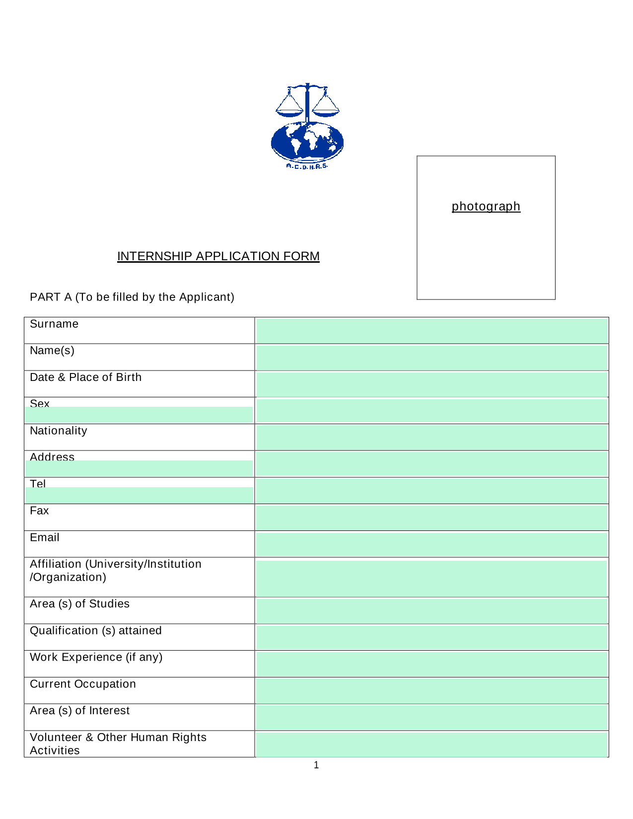 INTERNSHIP APPLICATION FORM screenshot