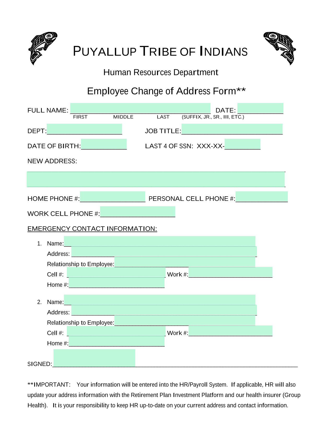 Employee Change Of Address Form screenshot