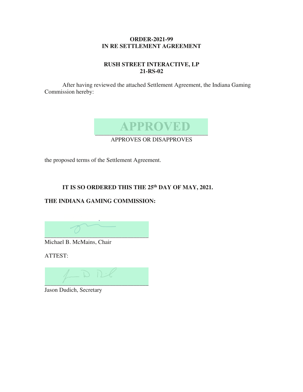 Settlement Agreement   Rush Street Interactive, LP screenshot
