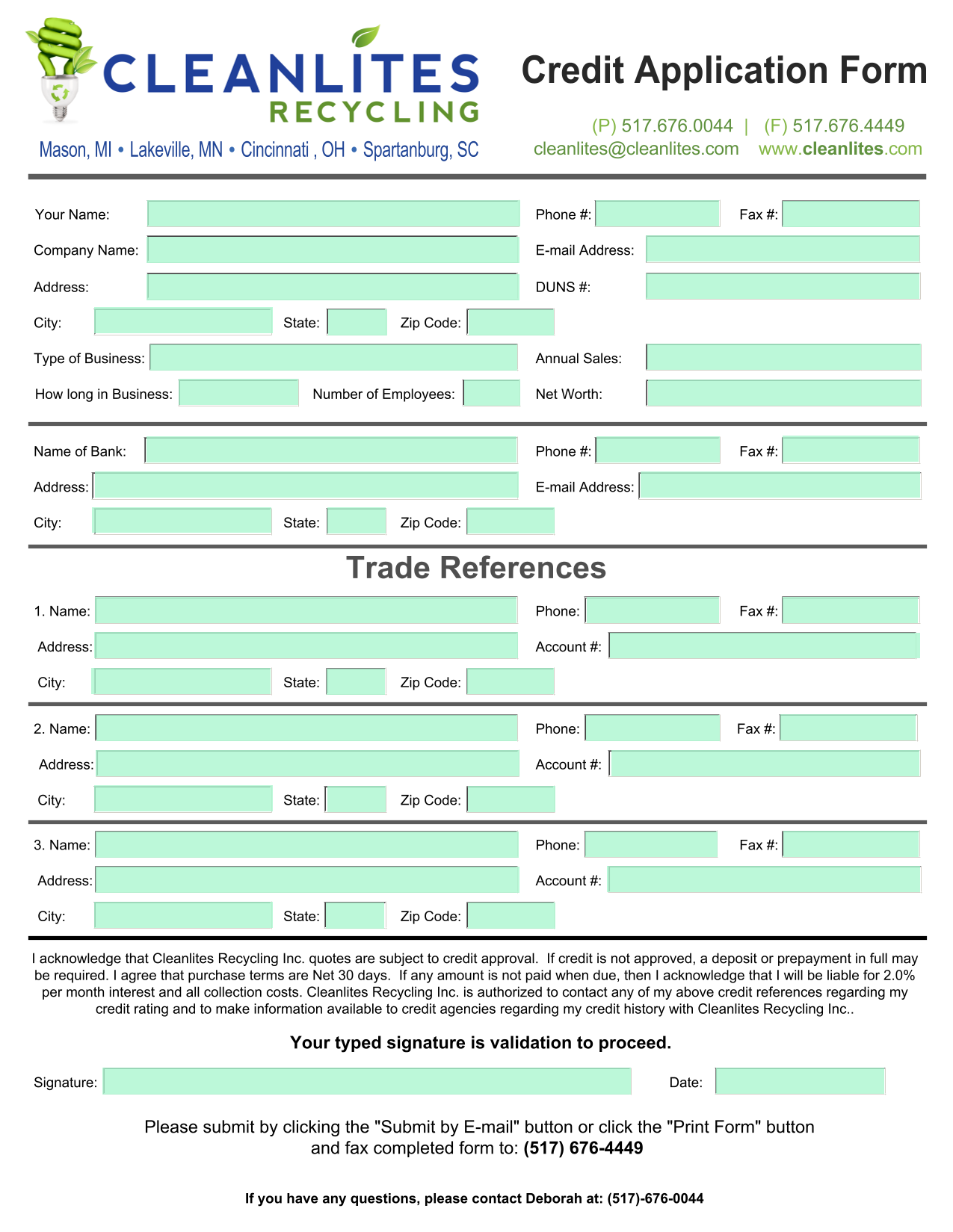 Credit Application Form screenshot