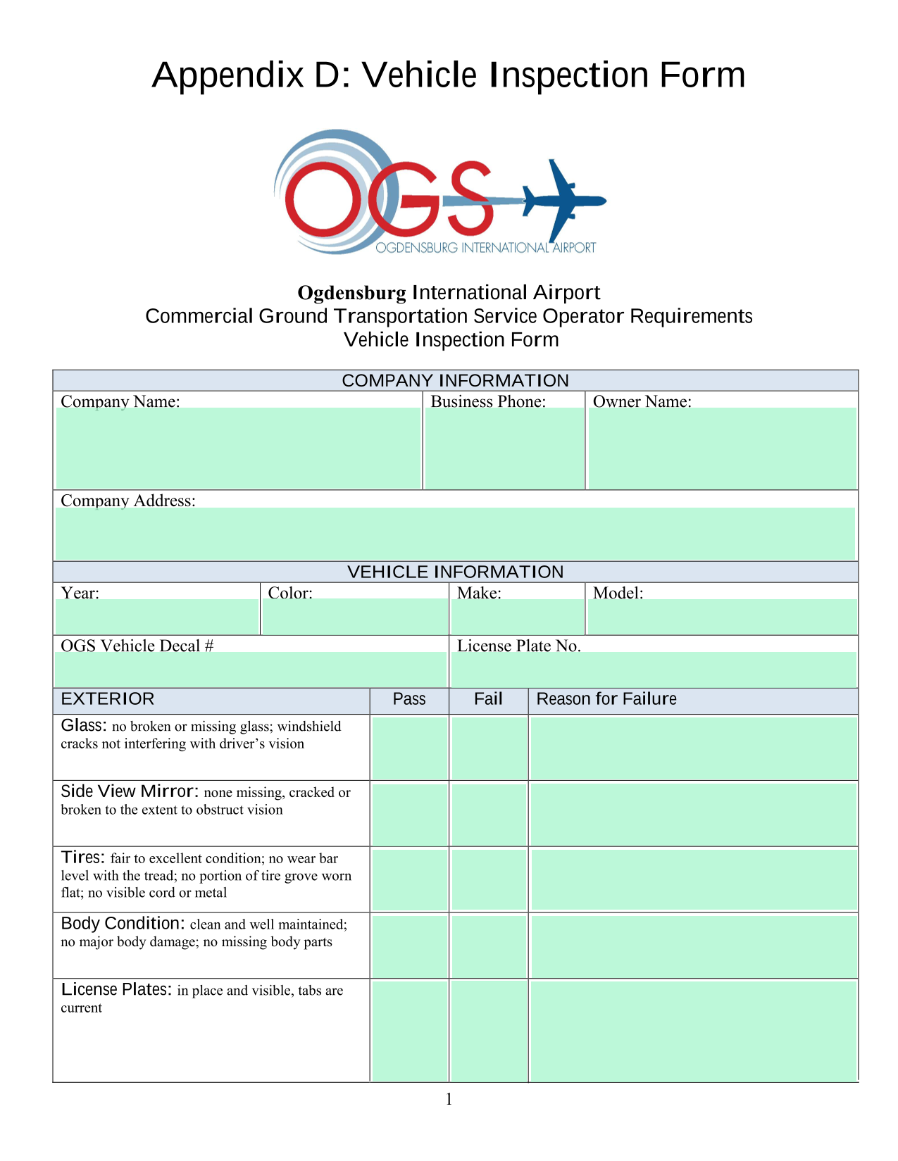 Vehicle Inspection Form screenshot