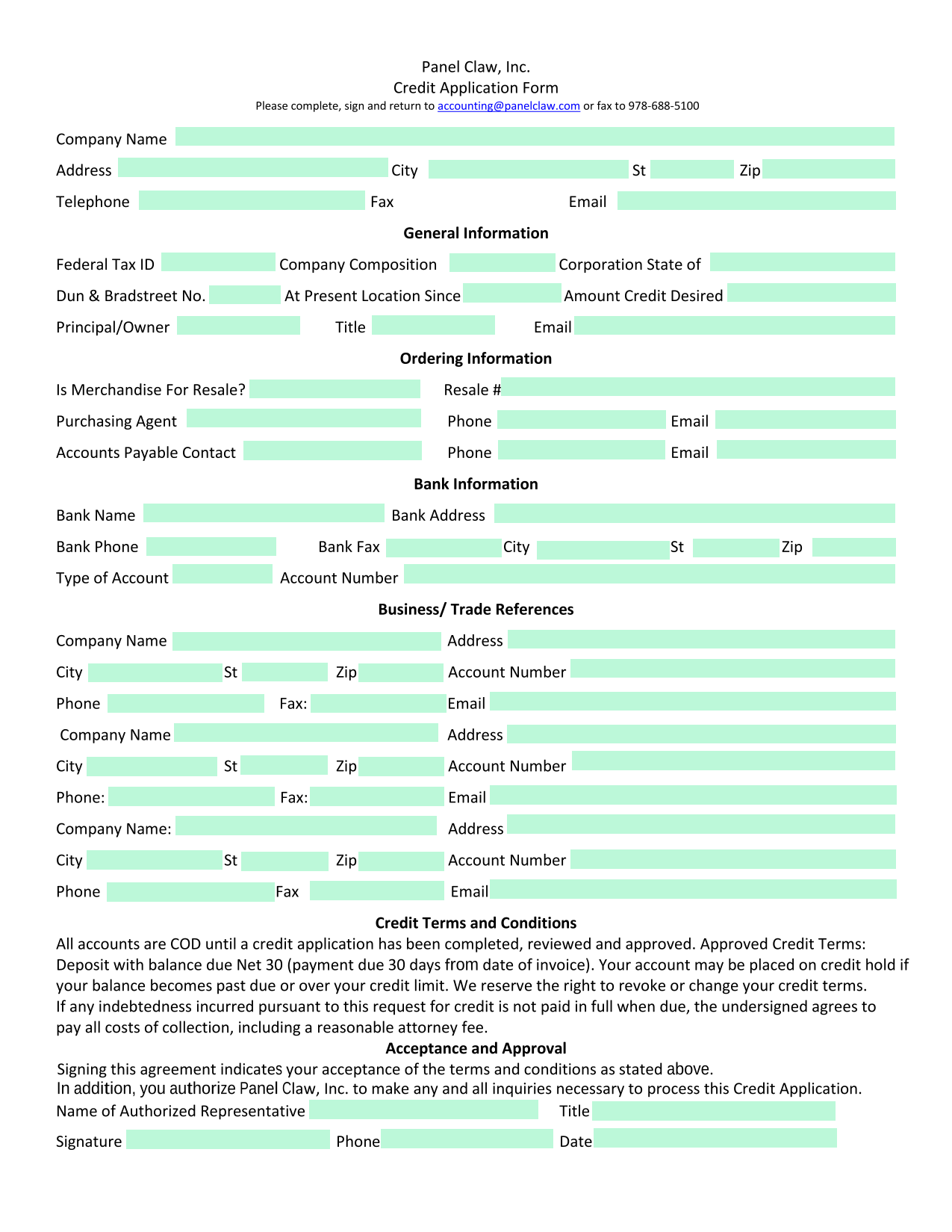 Credit Application Form screenshot