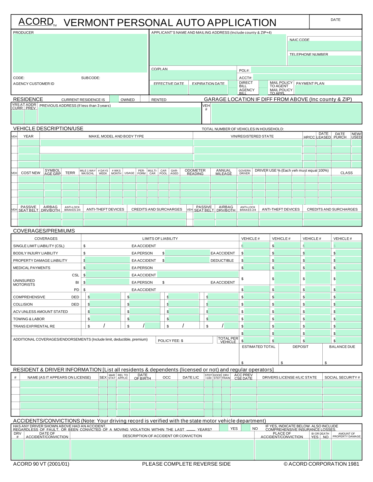 Auto Insurance Application screenshot